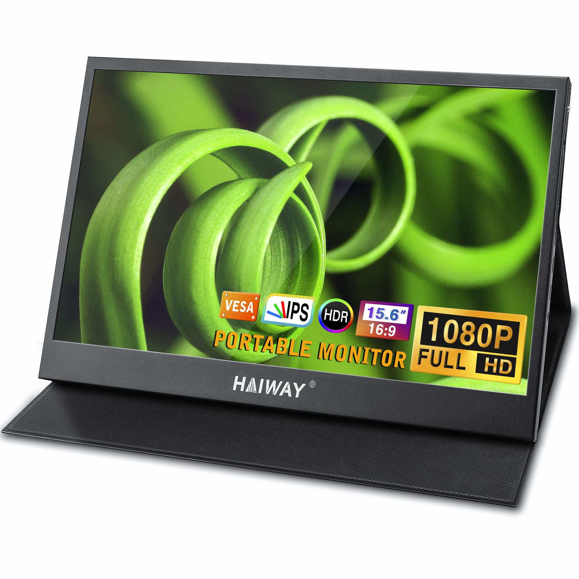 15.6 Inch Portable Monitor - 1080P FHD IPS USB-C HDMI External Second Screen for Laptop, PC, Mac, Phone, PS4, Xbox & Switch - Dual Speakers with Protective Cover - Ideal for Gaming, Work & Travel