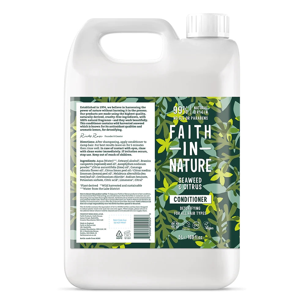 Faith In Nature Seaweed & Citrus Conditioner Refill - 5L Natural Hair Care for Dry & Damaged Hair - Vegan, Cruelty-Free & Eco-Friendly - Perfect for Home & Salon Use