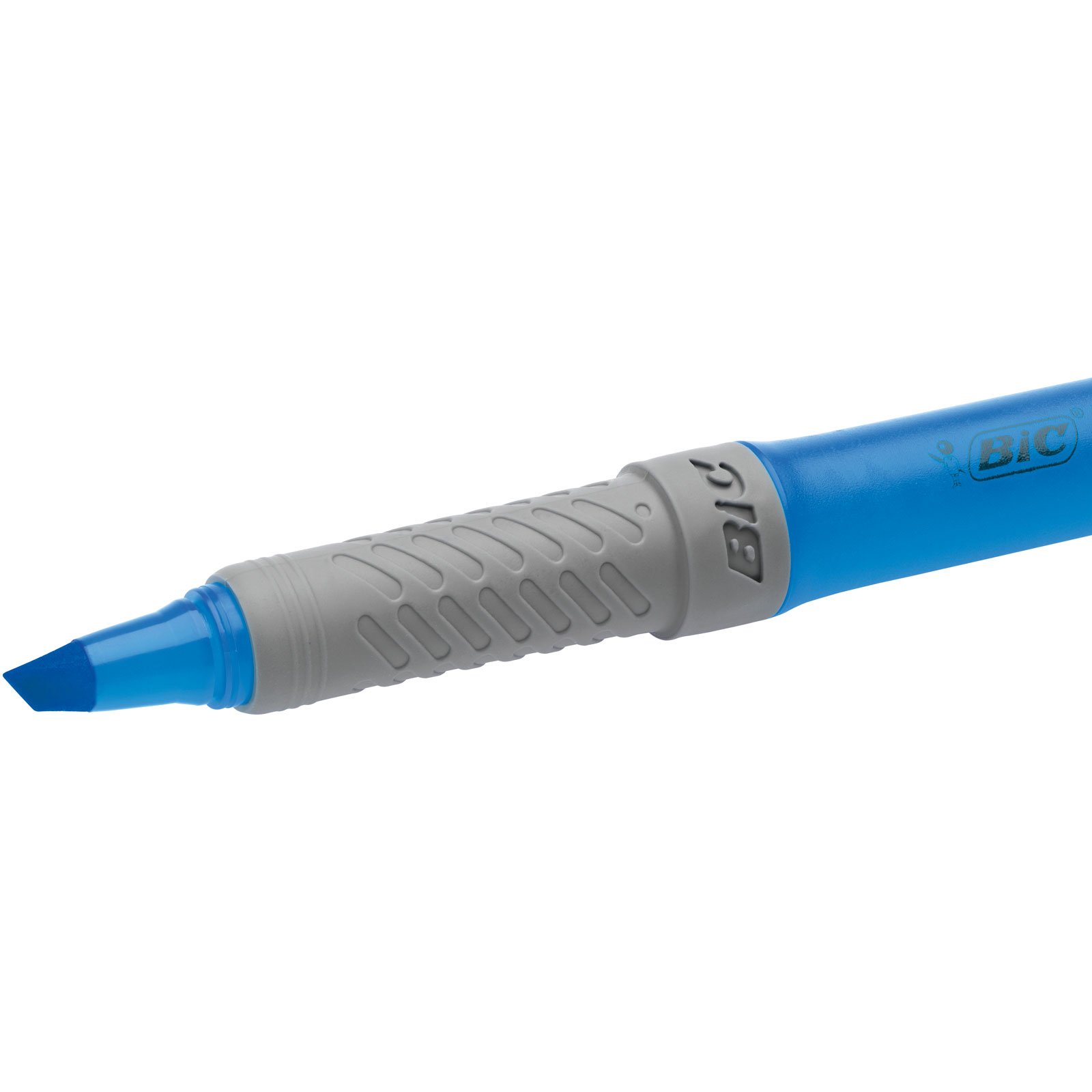 BIC Grip Highlighters - Pack of 12, Blue (811931) | Bright, Smear-Resistant Markers for Office, School & Study Notes