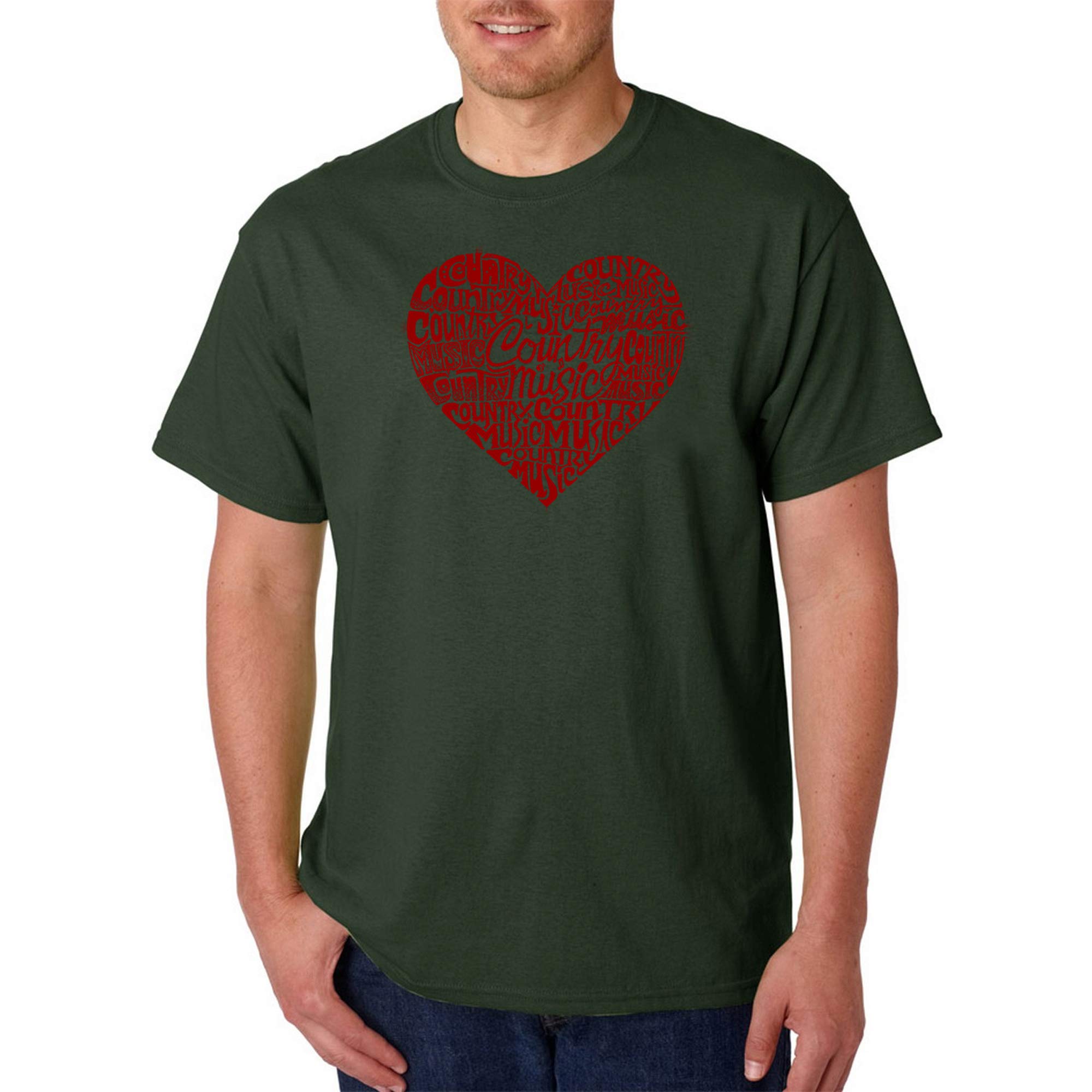 LA POP ART Men's Word Art T-Shirt - Country Music Heart Graphic Tee | Vintage Style Cotton Shirt for Concerts & Casual Wear