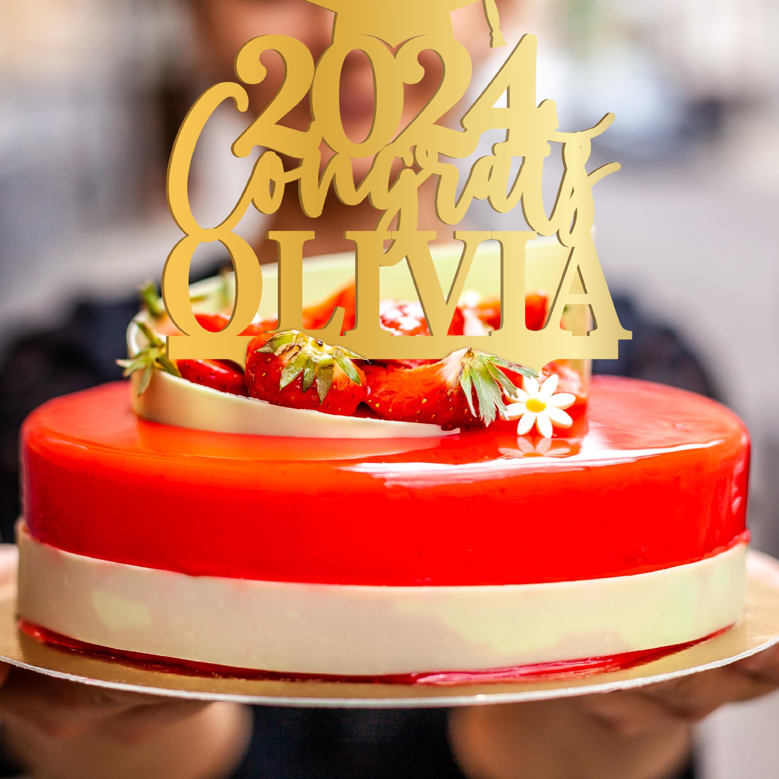 Custom Graduation Cake Topper with Name & Date - Personalized Wooden Cake Decor for Class of 2024 - 3 Elegant Wooden Options for Graduation Parties & Celebration Cakes