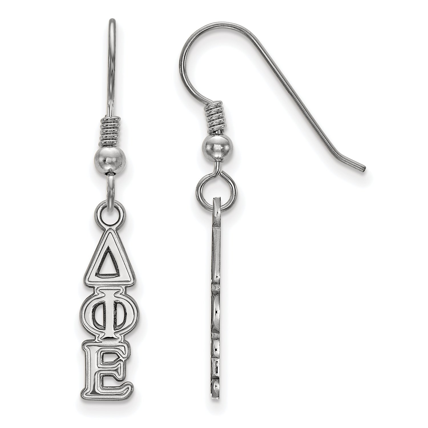 Sterling Silver Delta Phi Epsilon Small Dangle Earrings for Women - Greek Letter Sorority Jewelry Gift for Sisters, Bridesmaids, Graduation & Special Occasions