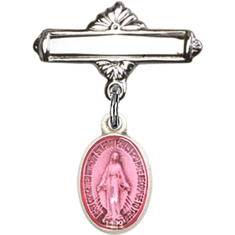 Sterling Silver Baby Badge with Pink Miraculous Charm - 7/8
