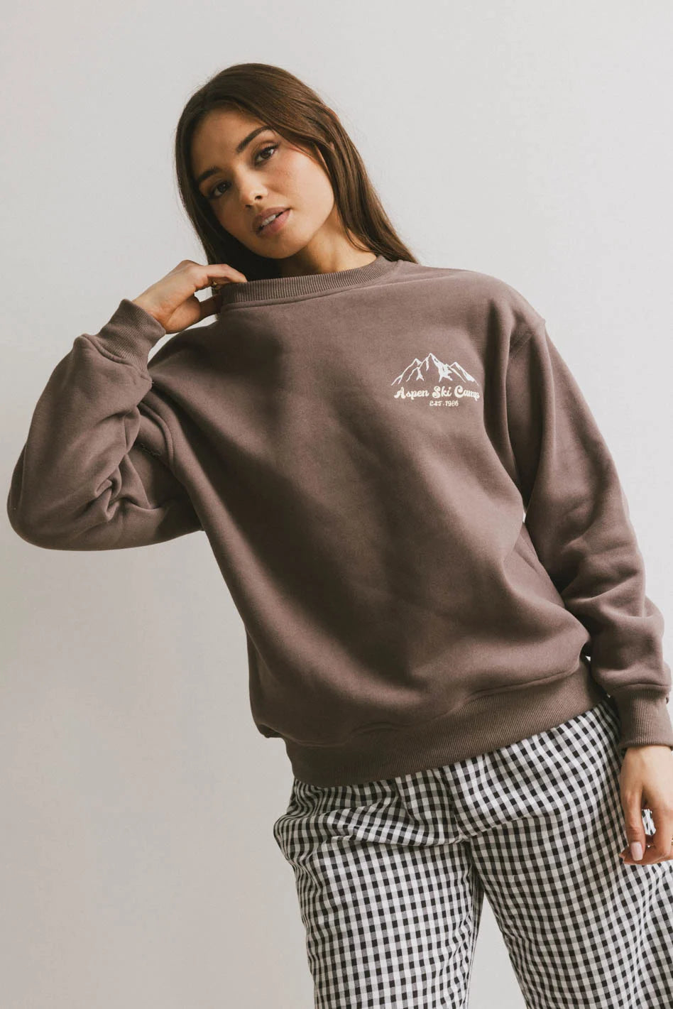 Aspen Ski Camp Brown Crewneck Sweatshirt - Cozy Winter Pullover for Skiing, Snowboarding & Casual Wear | Final Sale