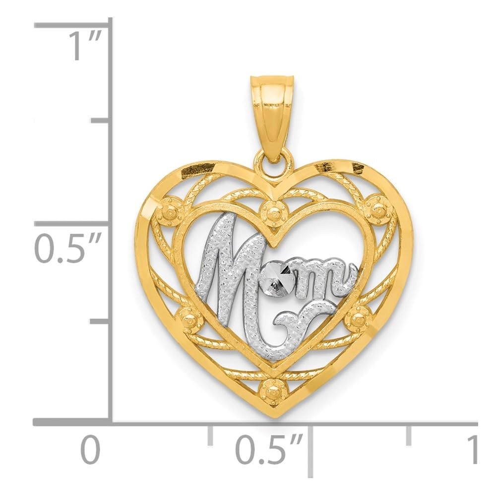 10K Yellow Gold & Rhodium Plated Mom Heart Charm Pendant - Diamond2Deal | Elegant Gift for Mother's Day, Birthday & Anniversary Jewelry