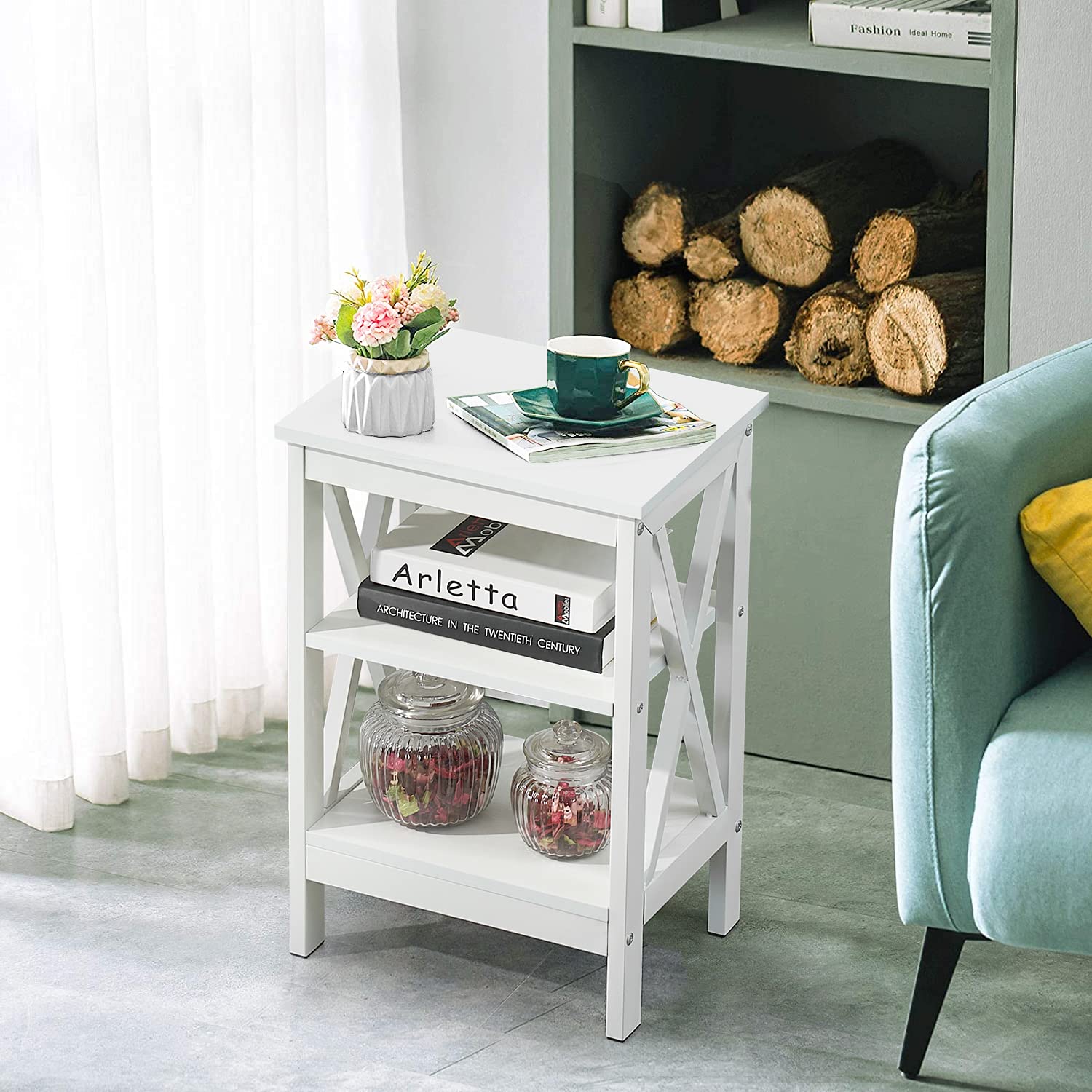 VECELO End Table with Storage Shelf - Nightstand for Bedroom, Side Table for Living Room - Compact Furniture with Shelves for Home Decor, Books, and Lamps