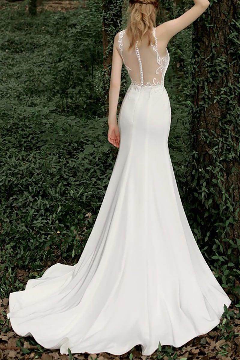 Elegant Mermaid Sweep Brush Stretch Satin Wedding Gown CW3123 - Perfect for Beach Weddings, Evening Receptions & Formal Bridal Events