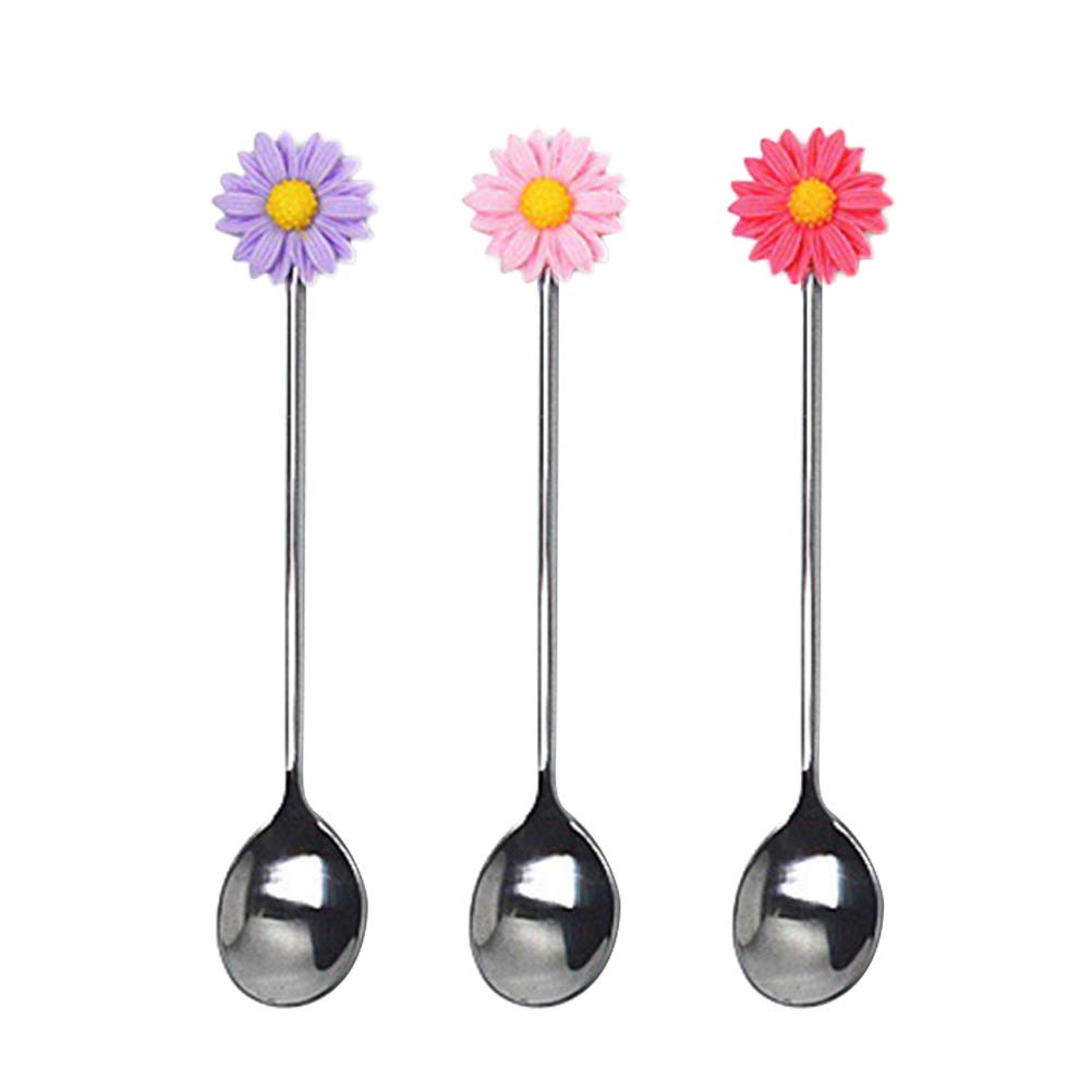 3-Piece Espresso Stirring Spoon Set - Stainless Steel Coffee Mixer Wand, Honey & Condiment Spoons, Daisy Design Stir Stick for Espresso, Tea, Hot Chocolate - Perfect for Home, Cafe & Office Use