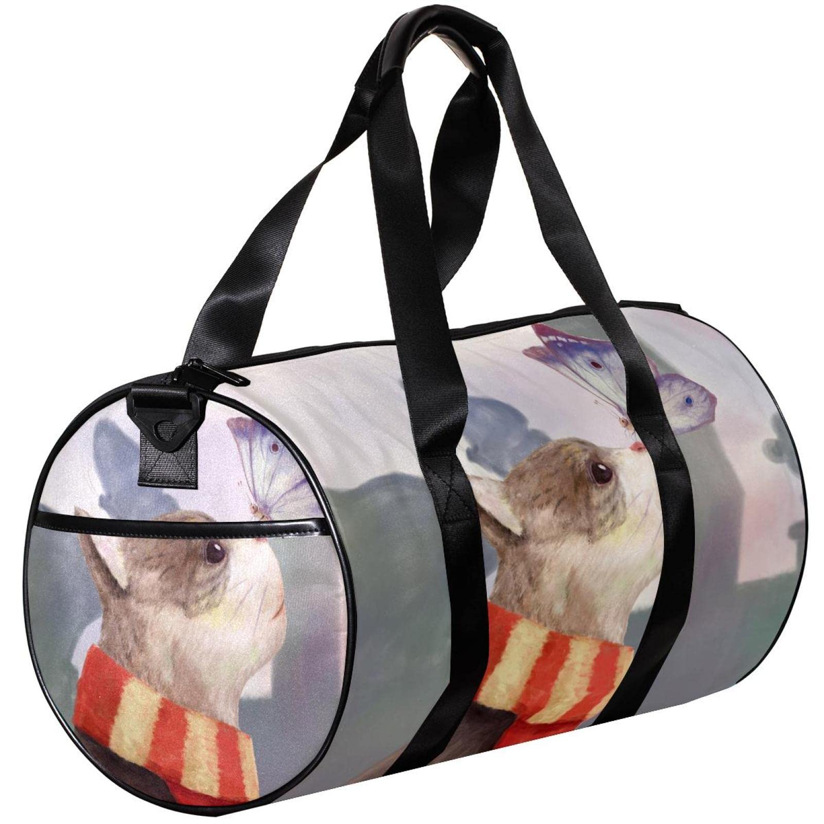 Women's Gym Duffle Bag - Sports Workout Bag with Cat & Butterfly Print for Fitness & Travel