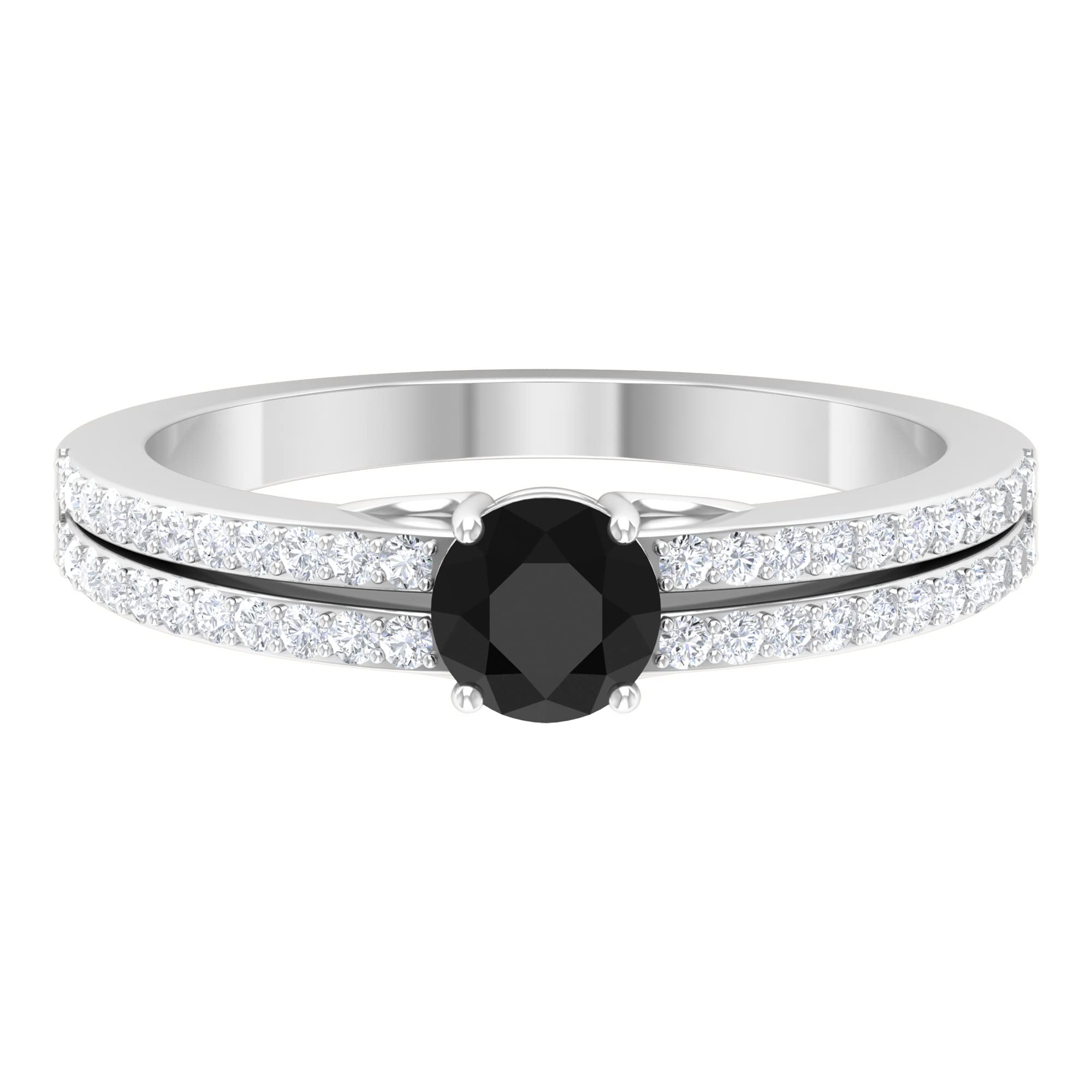 1 CT Black Onyx and Diamond Engagement Ring for Women, 5mm Round Solitaire in 14K Gold – Perfect for Weddings, Anniversaries & Special Occasions