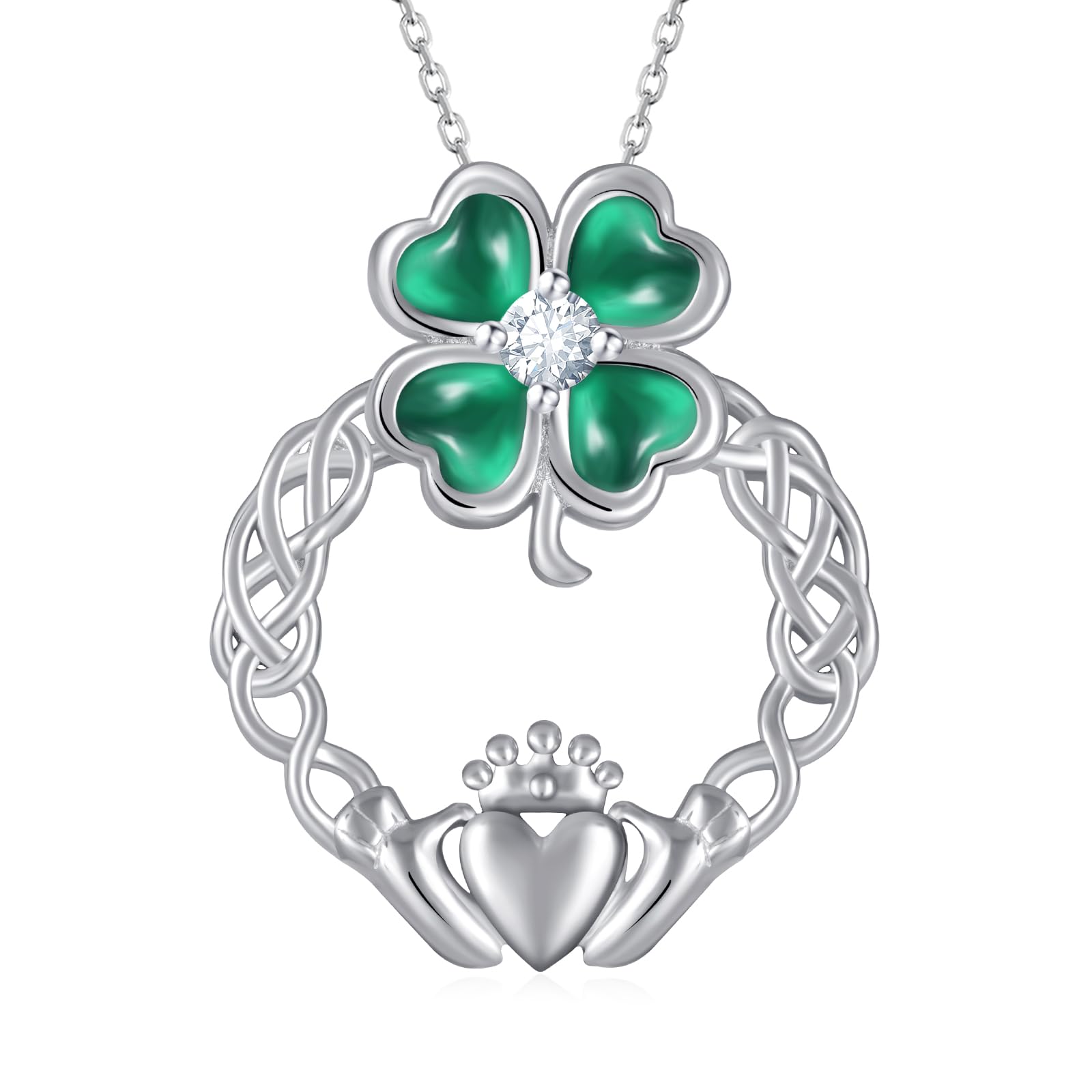 Four Leaf Clover Necklace - Sterling Silver Claddagh Pendant for St. Patrick's Day | Irish Luck Jewelry for Women | Perfect Gift for Birthday, Anniversary & Irish Heritage Celebrations