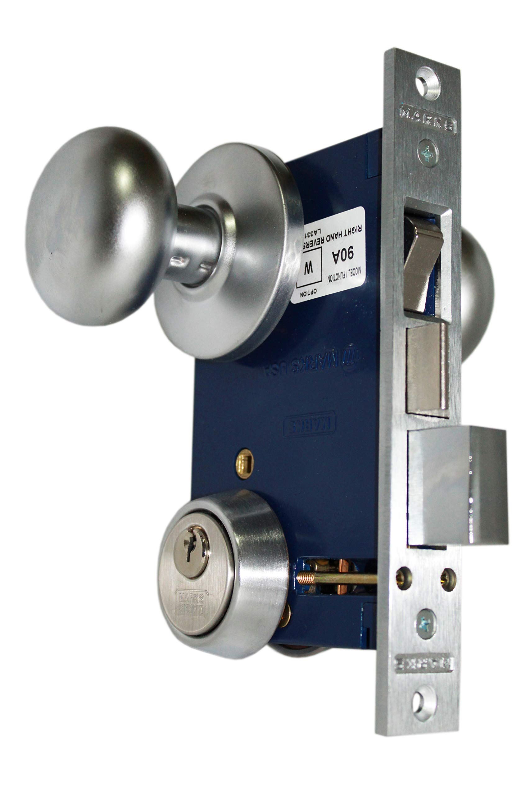 Marks 22AC RHR Satin Chrome Double Cylinder Iron Gate Mortise Lock Set with 2-1/2