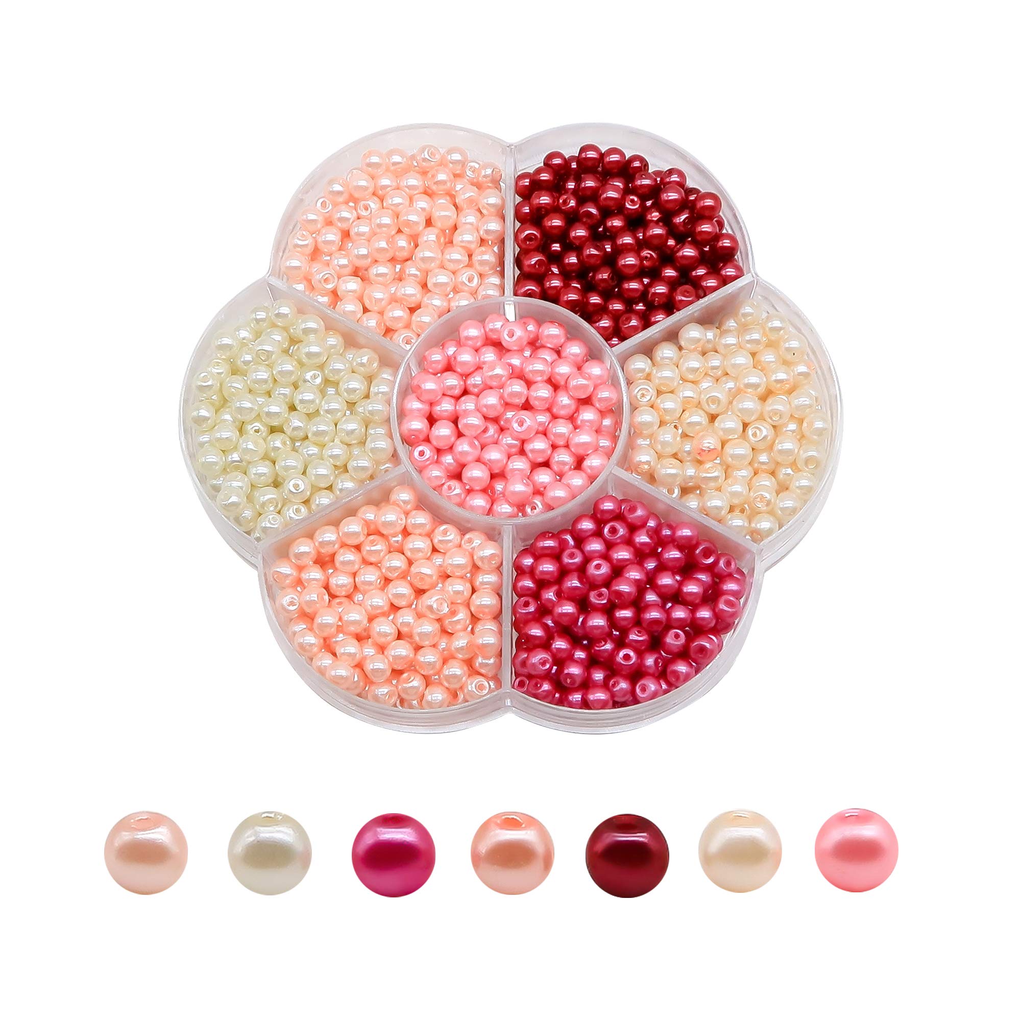 TOAOB 1050pcs 4mm Multi-Color Glass Pearl Beads - Round Tiny Loose Spacer Beads Kit for DIY Jewelry Making, Necklaces, Bracelets - Perfect for Crafting, Gift Making & Home Decor Projects