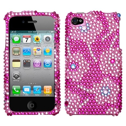 Sparkling Rhinestone Bling Case for iPhone 4 - Luxury Diamond Design with Candy Flowers Pattern - Protective Phone Cover - Perfect for Parties, Weddings & Special Occasions
