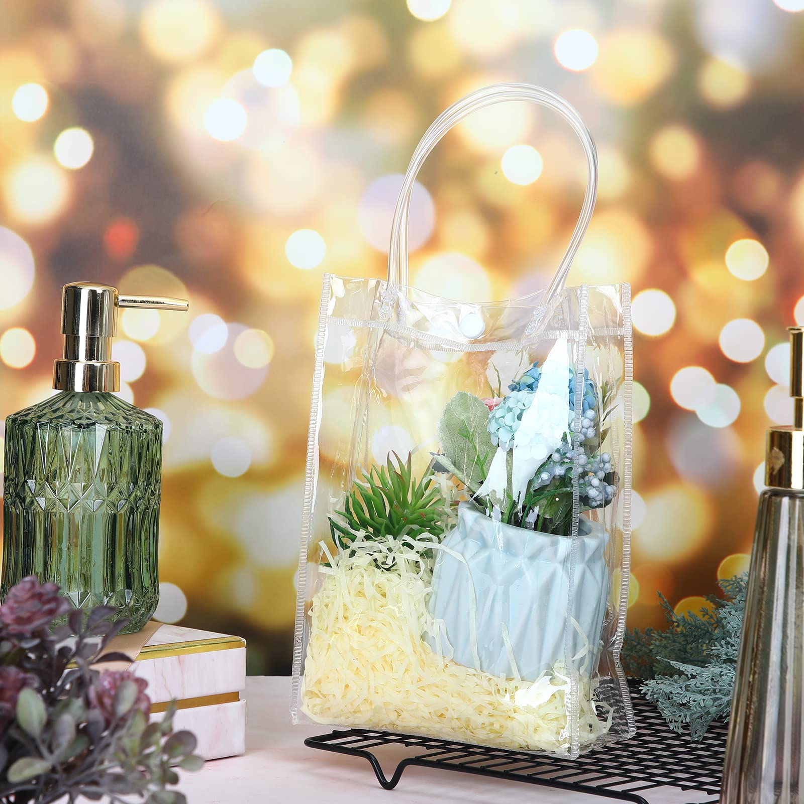 40 Pack Clear PVC Gift Bags with Handles - Reusable Transparent Plastic Tote Bags for Shopping, Gift Wrapping, Wedding, Birthday, Valentine's Day Party (8.9 x 6.5 x 2.6 Inches) - Perfect for Retail Stores, Party Favors & Holiday Gift Packaging