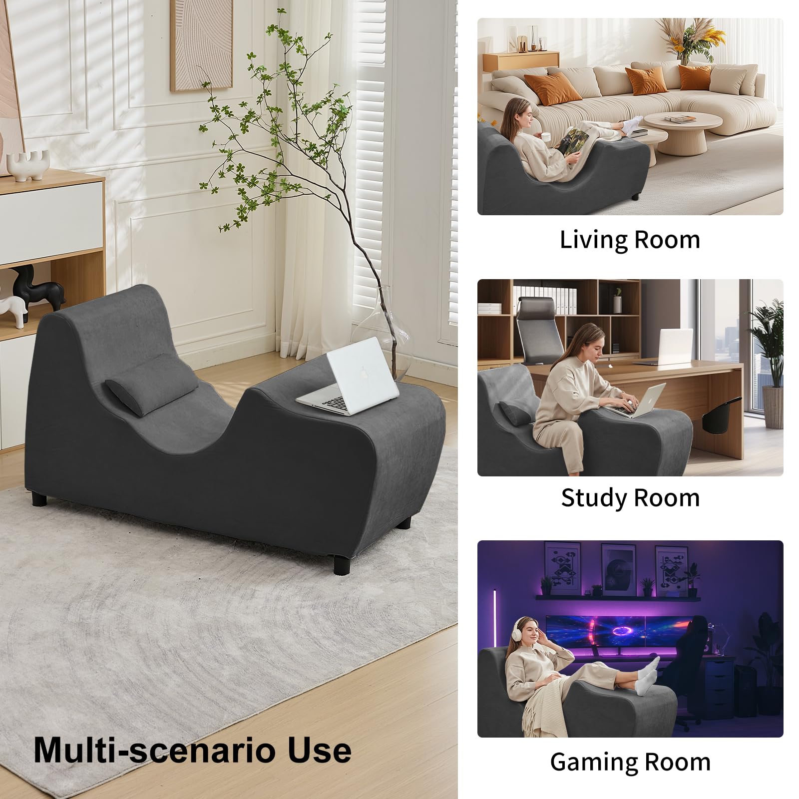 PUREMIND Ergonomic Chaise Lounge Chair with Pillow - Zero Gravity Recliner for Relaxing, Working & Reading - Perfect for Living Room, Bedroom, Study & Office - Comfortable Lounge Chair for Home & Workspace