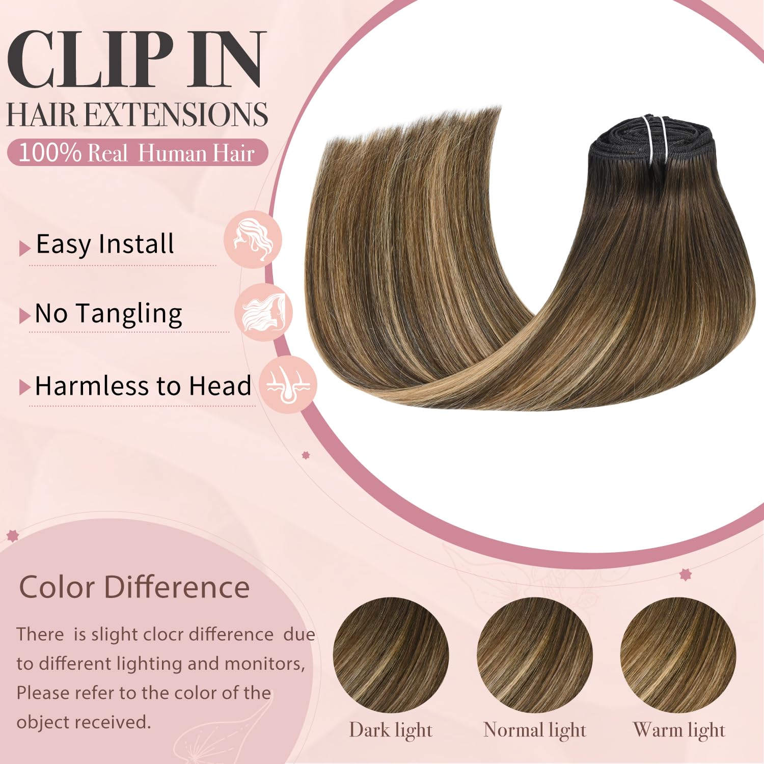 HUAYI 100% Real Human Hair Extensions - 22 Inch Ombre Medium Brown to Caramel Blonde Balayage Clip-Ins (120g) #4/27/4 | Women's Hair Extensions for Volume & Length | Perfect for Parties, Weddings & Daily Styling