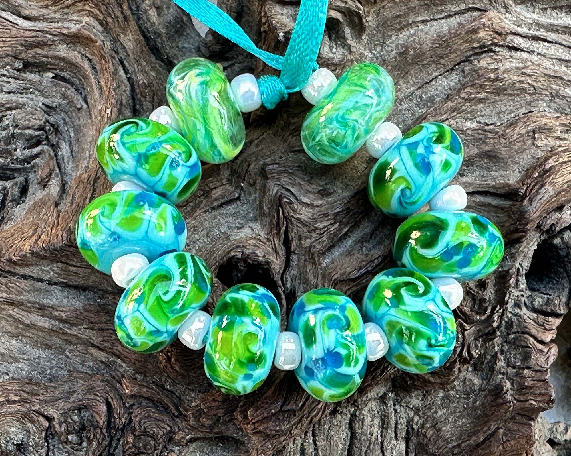 10pcs Ocean Breeze Green Lampwork Glass Beads Set for Jewelry Making - DIY Bracelet, Necklace & Craft Projects - Perfect for Beach Theme Accessories