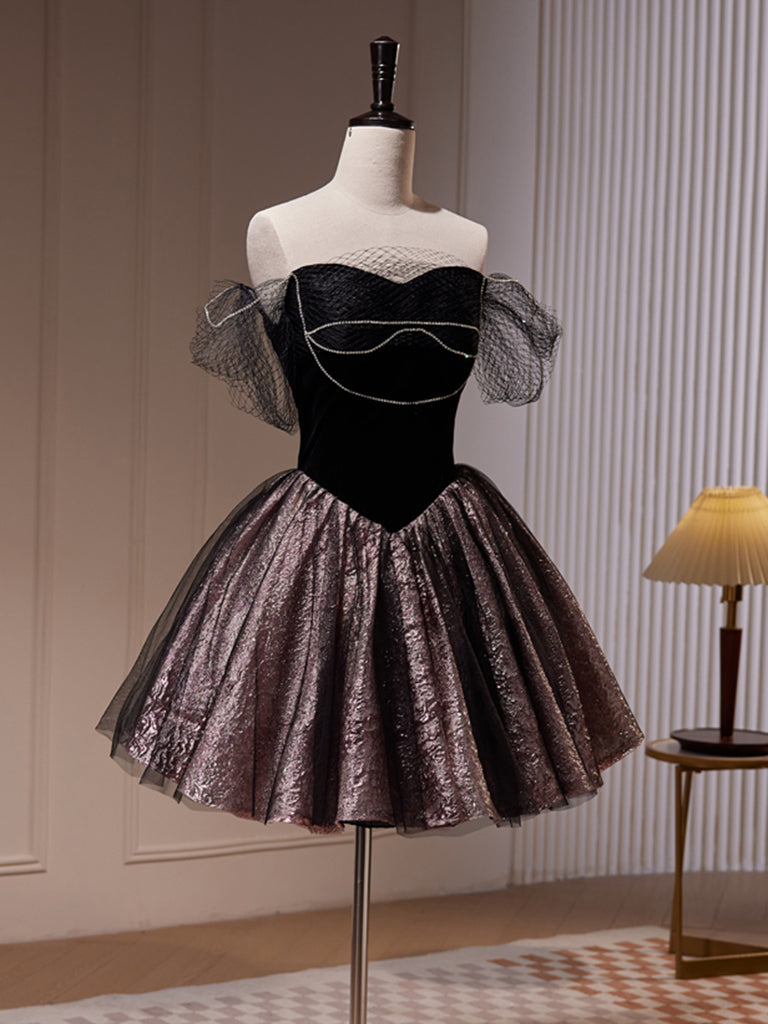 Elegant Black Off Shoulder Tulle Short Prom Dress - Sexy Homecoming Party Dress for Women - Perfect for Prom Night, Homecoming Dance & Special Occasions
