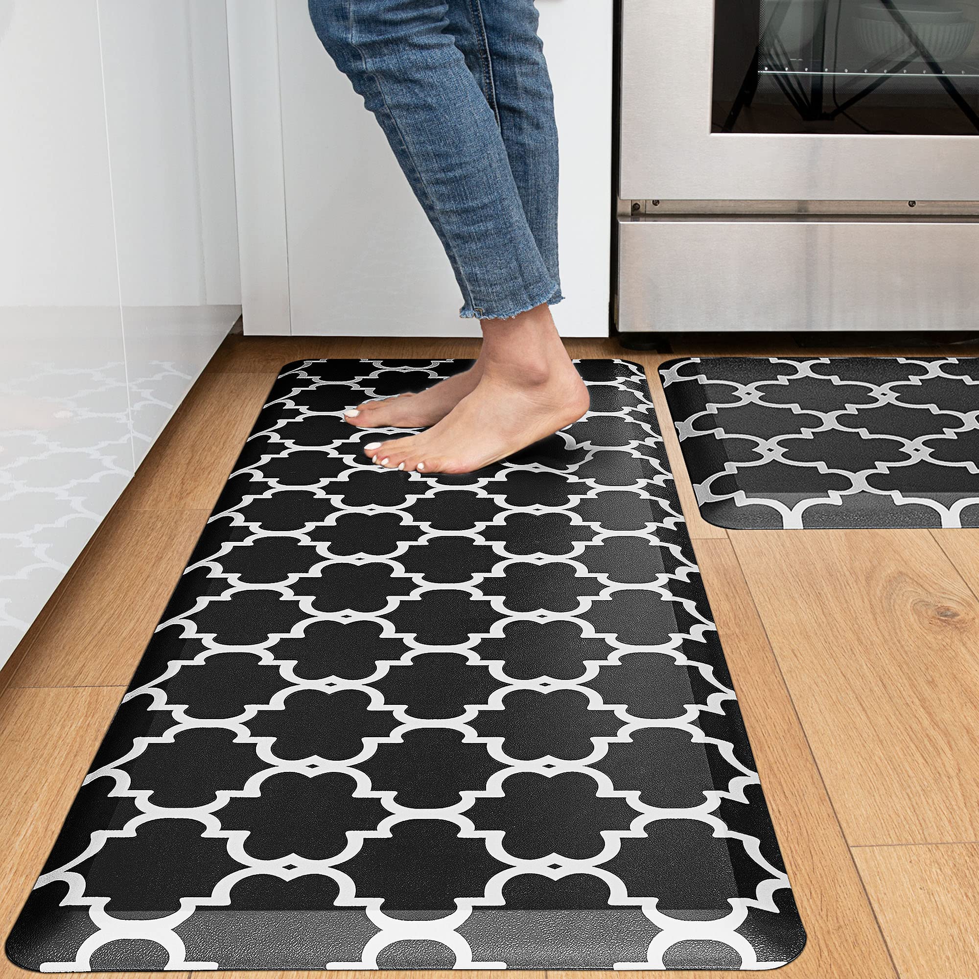 KOKHUB Anti-Fatigue Kitchen Mat Set of 2 - 1/2 Inch Thick Cushioned Waterproof Floor Mats with Non-Slip Backing, Washable Standing Desk Mats for Home Kitchen, Office & Sink Area - Black (Perfect for Cooking, Dishwashing & Comfortable Standing Work)