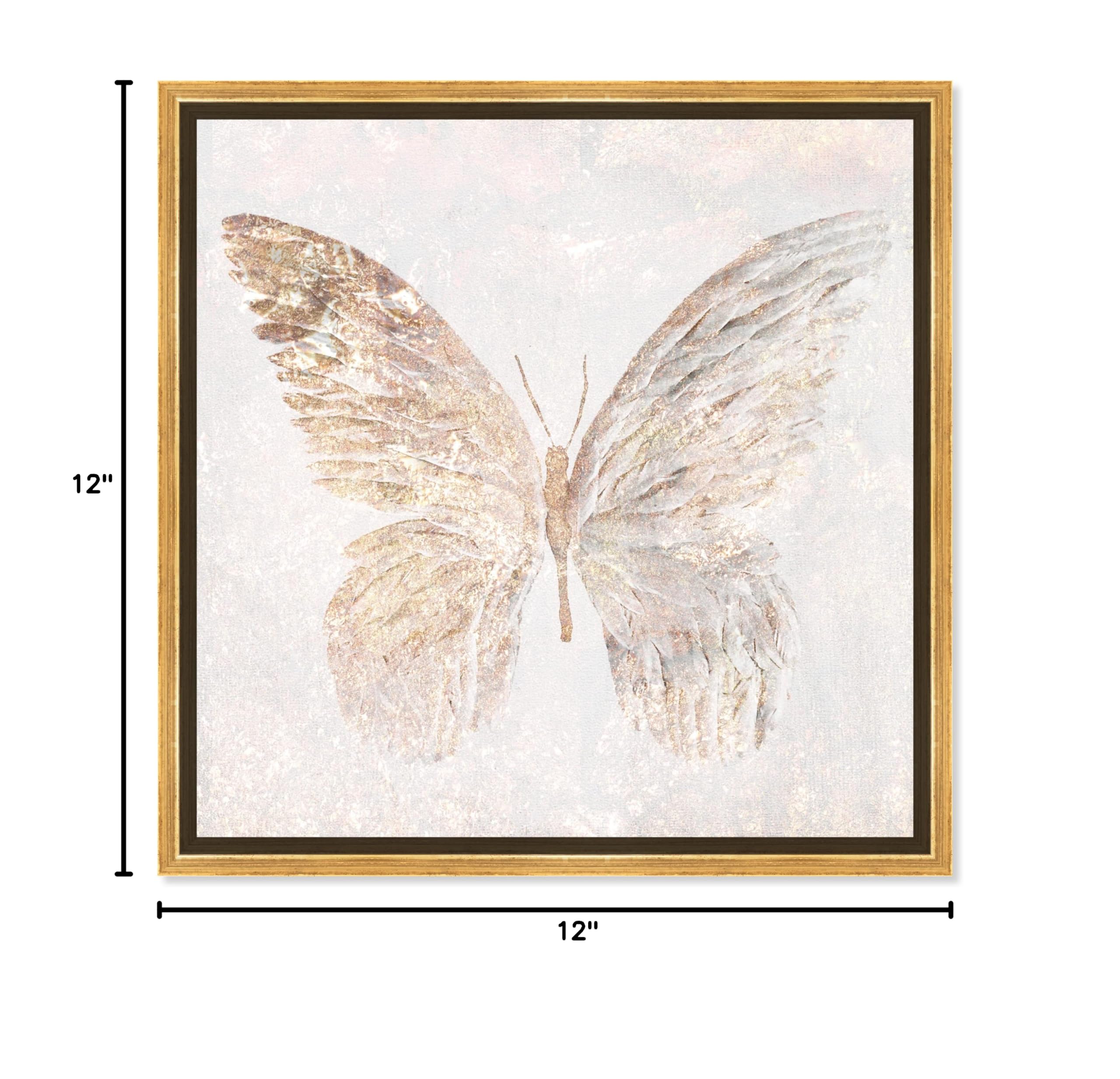 Golden Butterfly Glimmer Canvas Wall Art Print - 12x12 Inch Framed Insect Décor by Oliver Gal Artist Co. | Elegant Home & Office Decoration, Perfect for Living Room, Bedroom or Gift