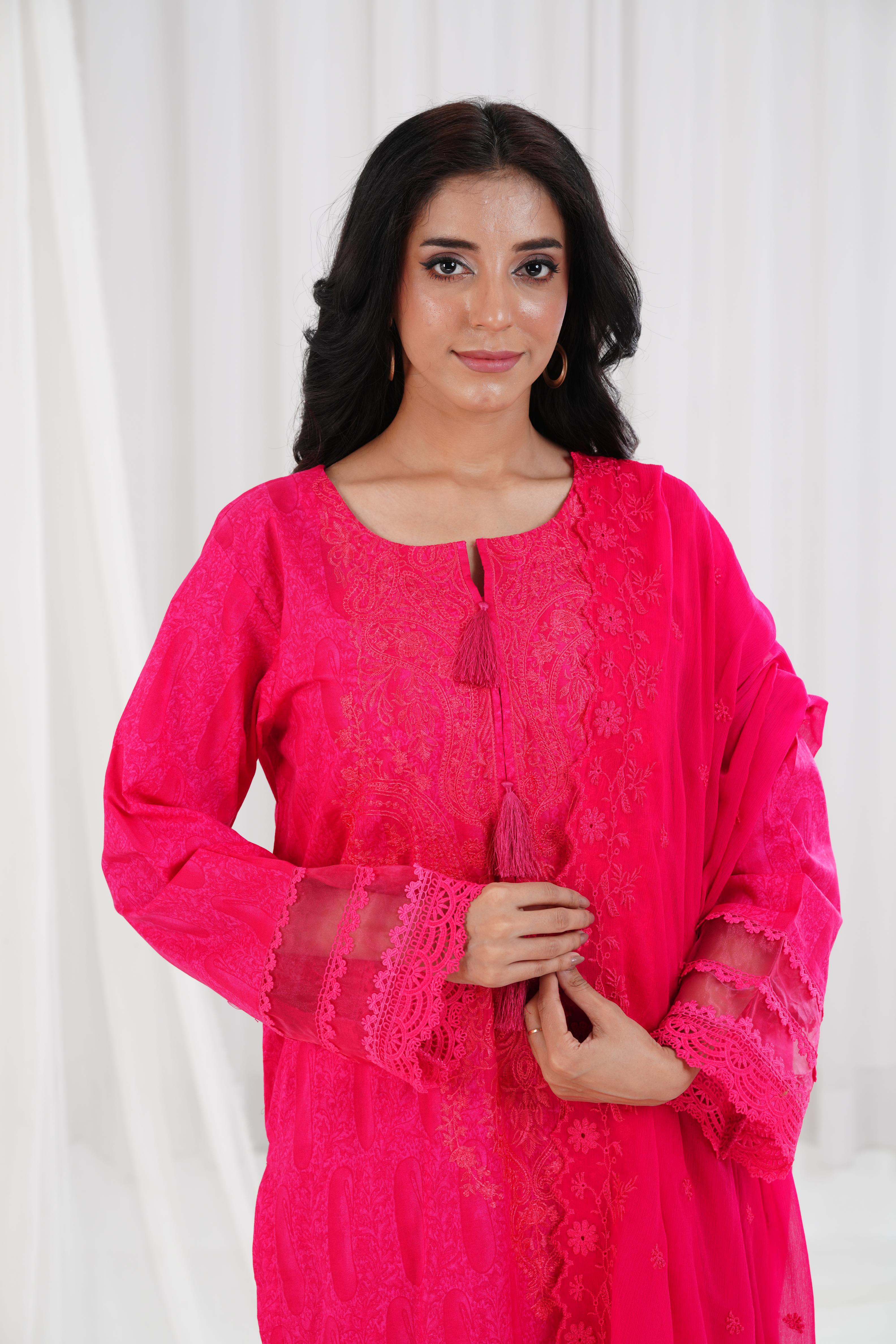 Nishat Cambric Pink Stitched Suit for Women - Elegant Formal Wear for Office, Parties & Special Occasions