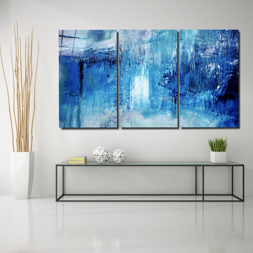 Abstract Blue Trinity Wall Art - Modern Canvas Painting for Home & Office Decor - Perfect for Living Room, Bedroom, or Workspace