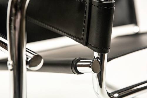 Marcel Breuer Wassily Chair - Black Leather Tubular Steel Frame Modernist Lounge Chair for Living Room, Office & Lounge Spaces