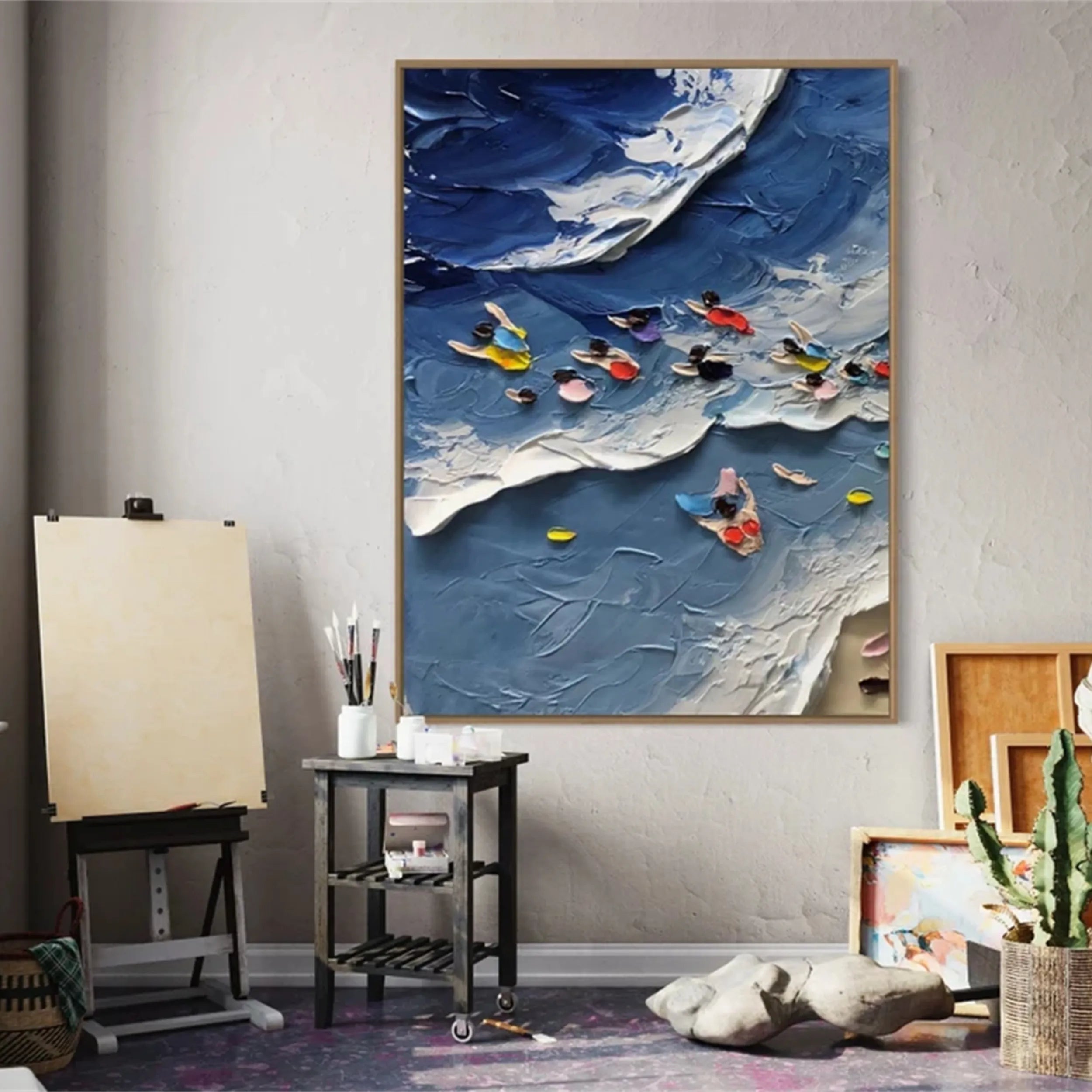 Seascape and Snowy Peak Painting #SP029 - Stunning Coastal & Mountain Landscape Art for Home & Office Decor