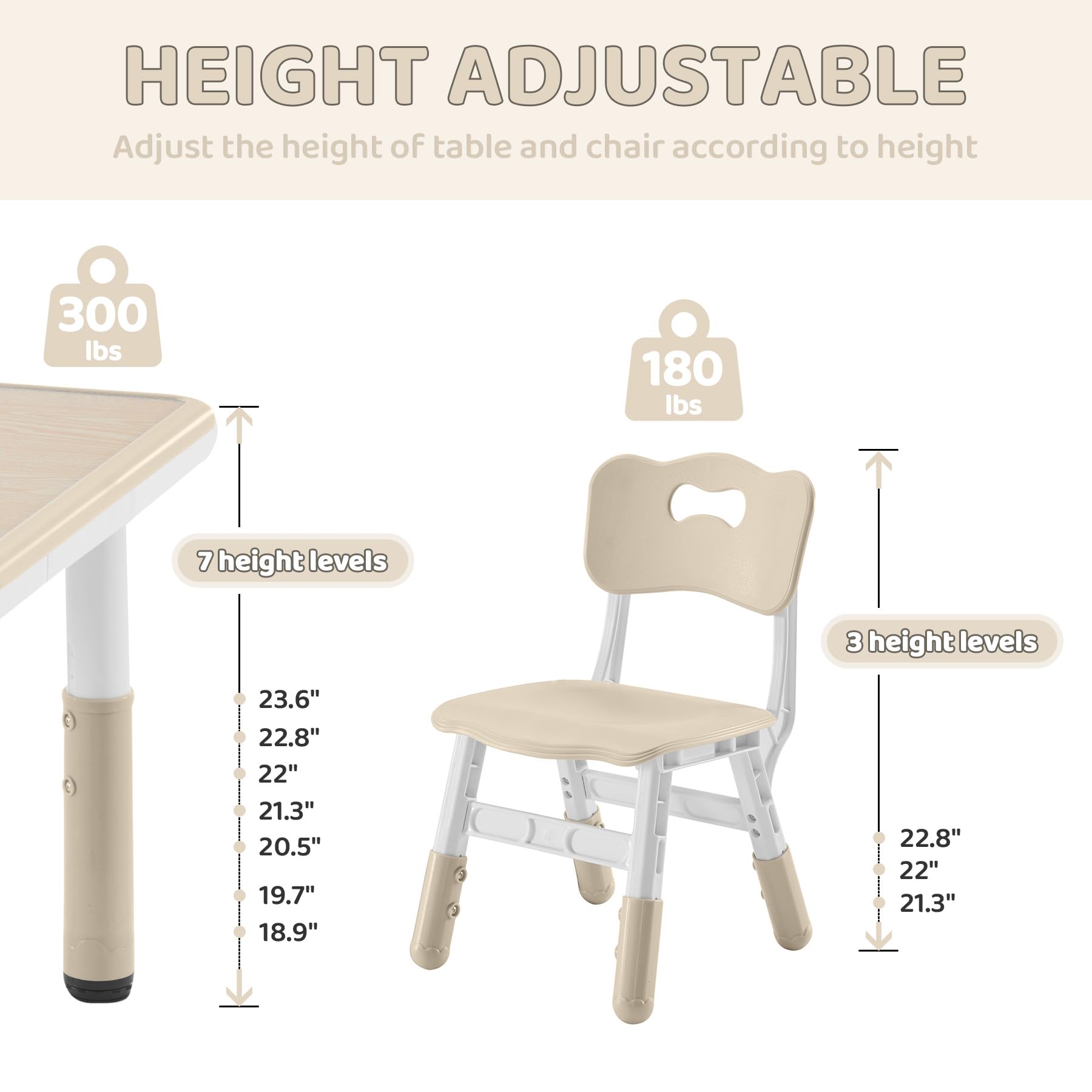 Adjustable Kids Table and Chairs Set - 23.6