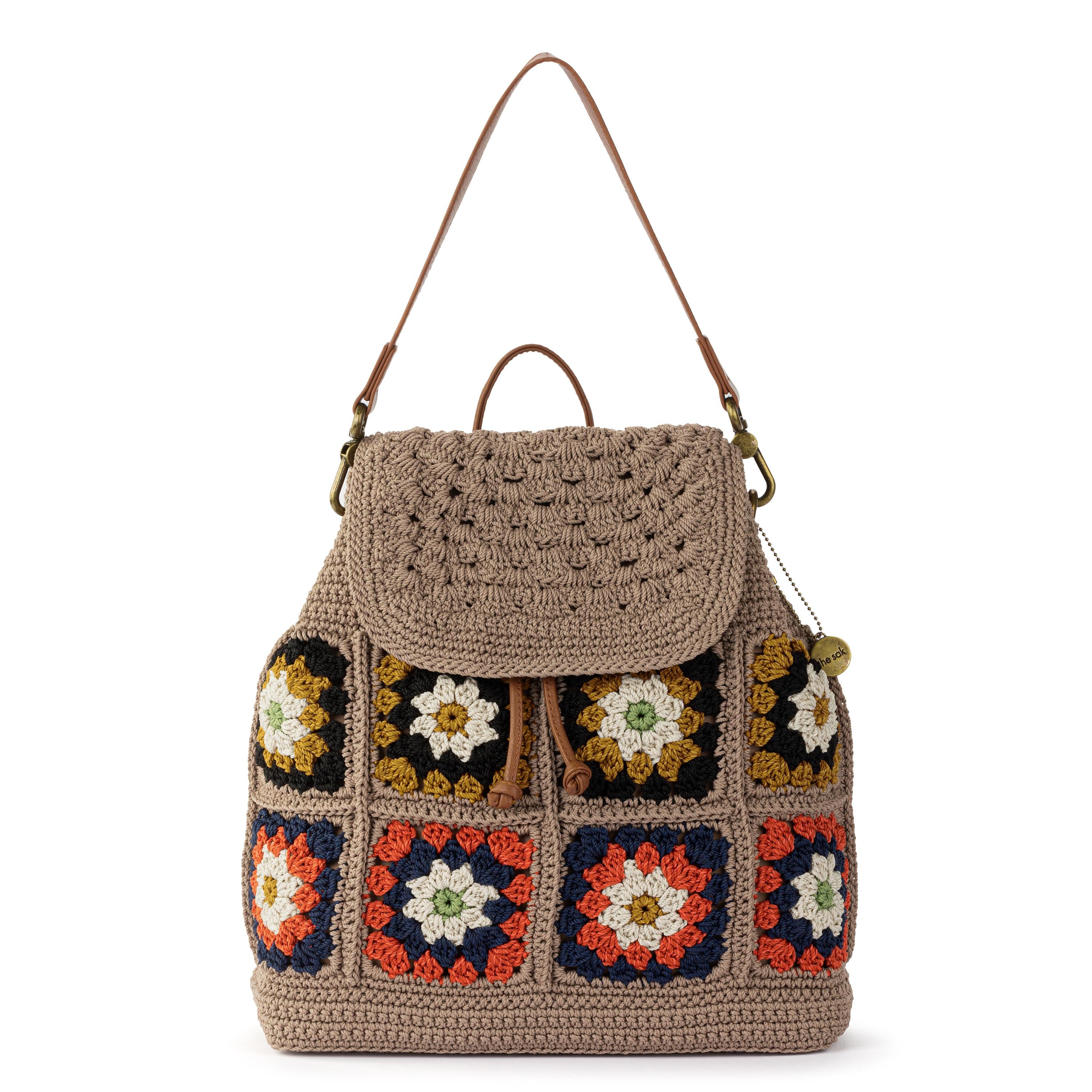 Handmade Crochet Sayulita Backpack - Sand Neutral Patch Boho Beach Bag for Women, Perfect for Travel, Festival & Everyday Use