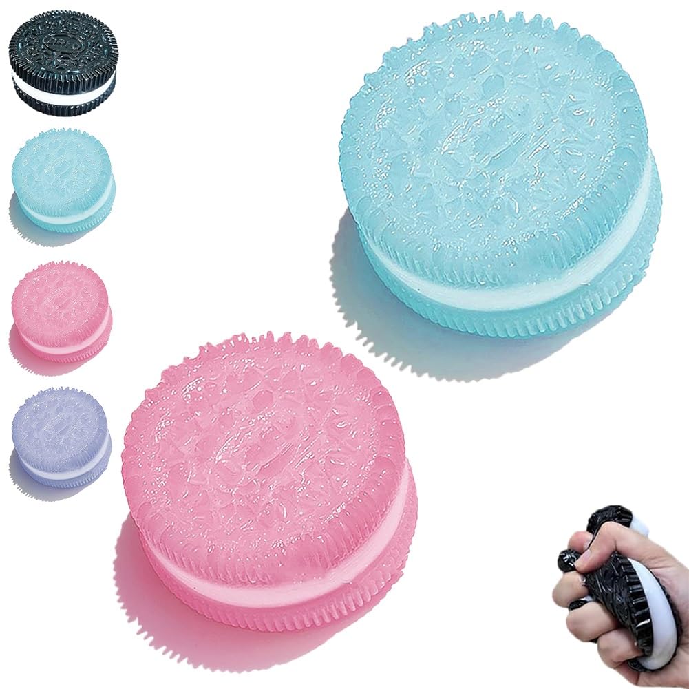 Ultra-Soft Pink & Blue Oreo Squishy Stress Relief Toy - Taba Squishy Oreo Biscuit with Cream Sandwich Design - Perfect for Birthday Parties, Office Desk Decor, and Anxiety Relief - Fun Sensory Fidget Toy for Kids & Adults
