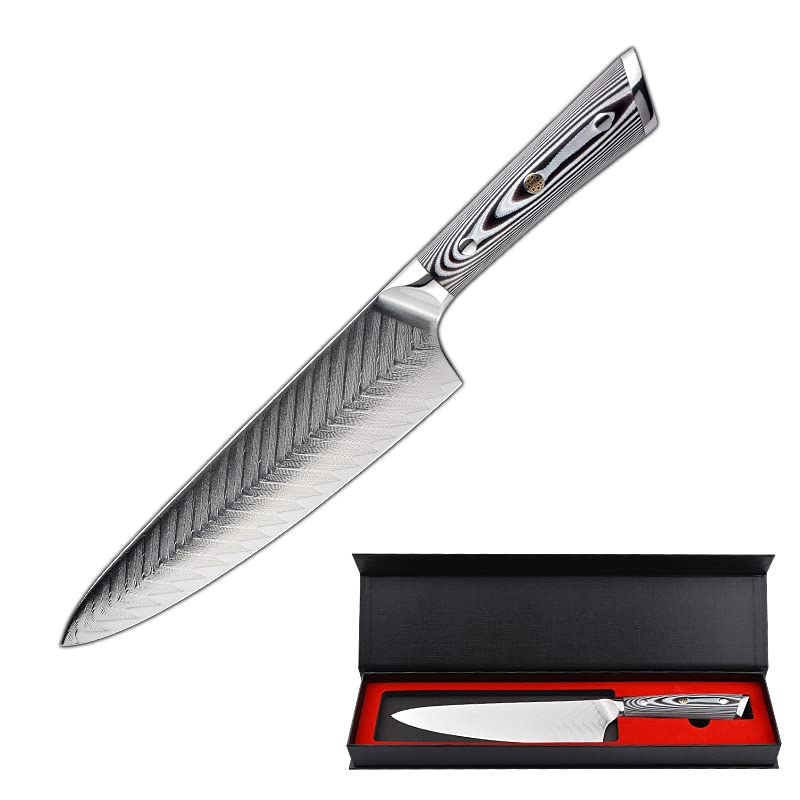 8 Inch Damascus Chef Knife - VG10 Steel 67 Layer Fishbone Pattern Kitchen Knife for Slicing Meat, Vegetables & Fish | Ultra Sharp Professional Cooking Knife | Perfect for Home Chefs & Culinary Enthusiasts