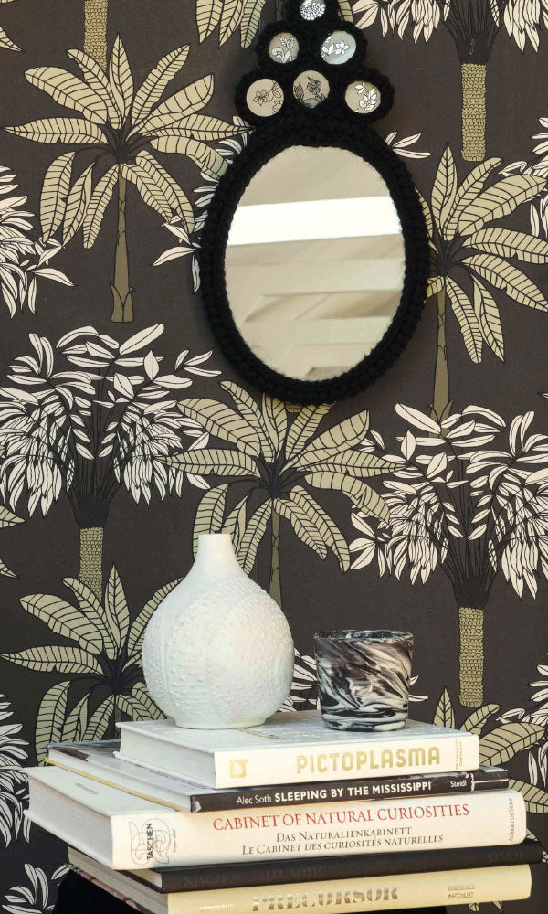 Charcoal Bold Palms Peel and Stick Wallpaper - Self-Adhesive Removable Wallpaper for Bedroom, Living Room, Nursery - Tropical Palm Leaf Design R6595