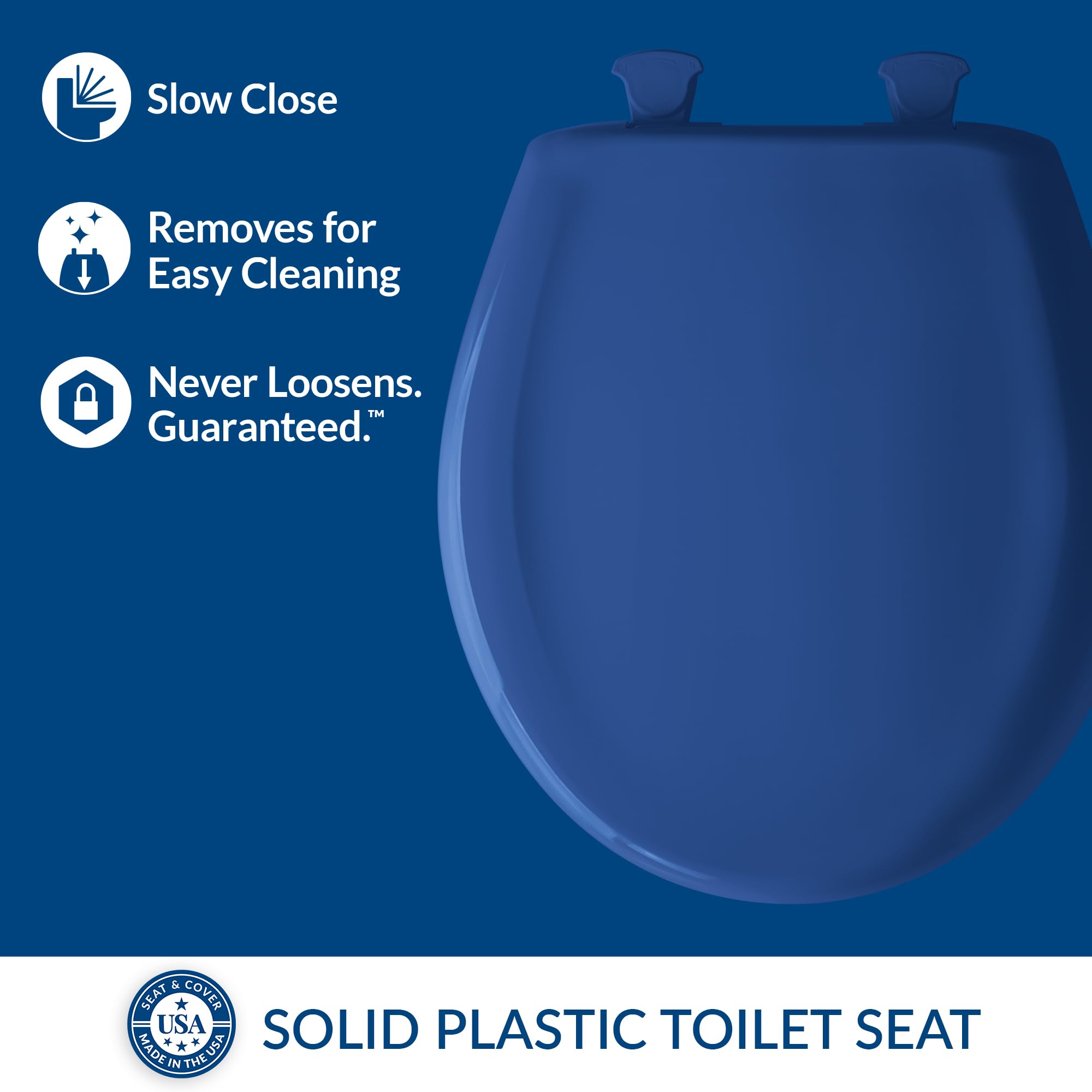 Bemis Classic Colors Slow Close Toilet Seat - Easy Clean Hinges & Durable Plastic Round Toilet Seat in Colonial Blue | Perfect for Bathroom Upgrades & Home Renovations