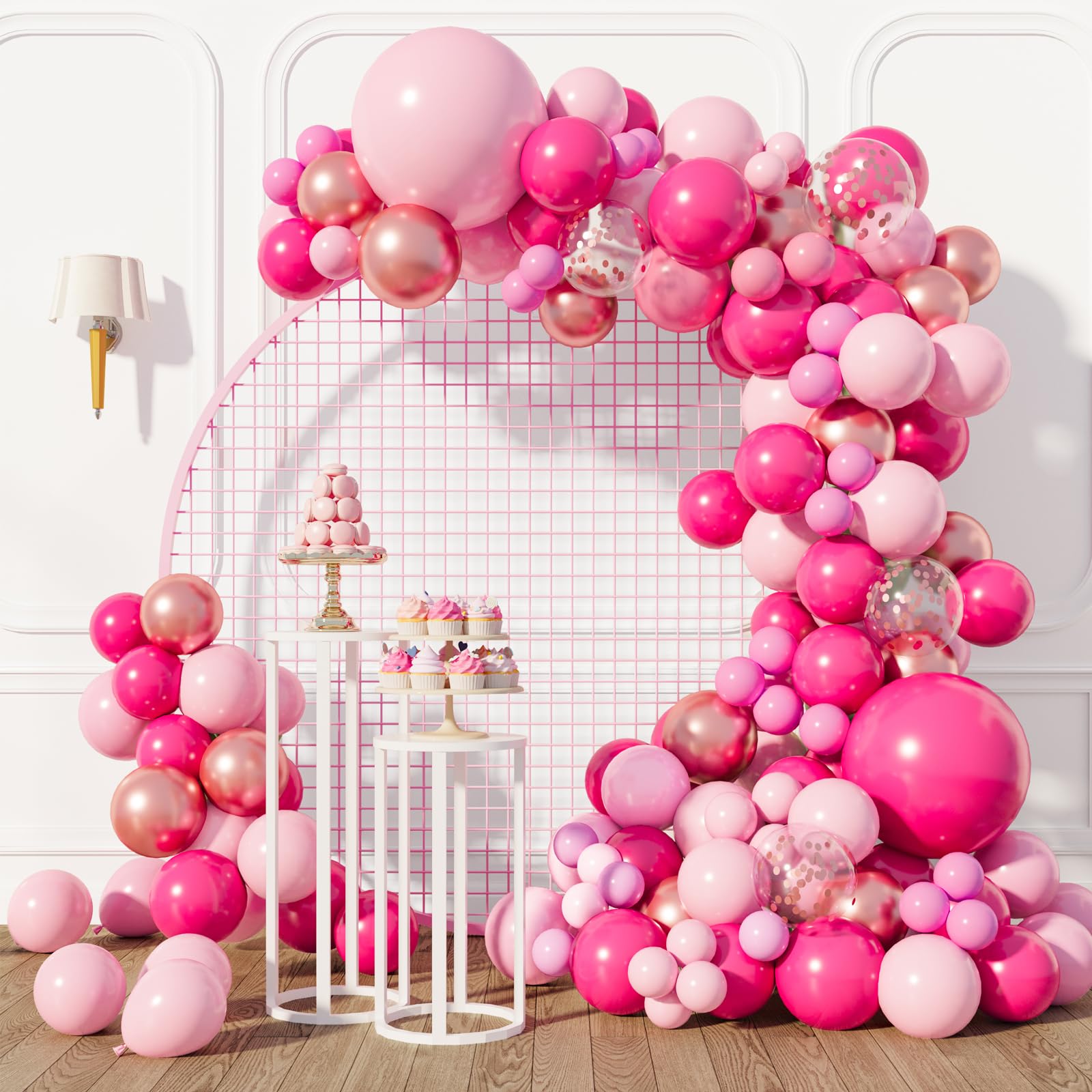160pcs Pink Balloon Arch Garland Kit - Hot Pink & Rose Gold Metallic Confetti Balloons for Birthday, Baby Shower, Princess Party, Wedding Decorations | Perfect for Backdrops, Photo Booths & Event Decor