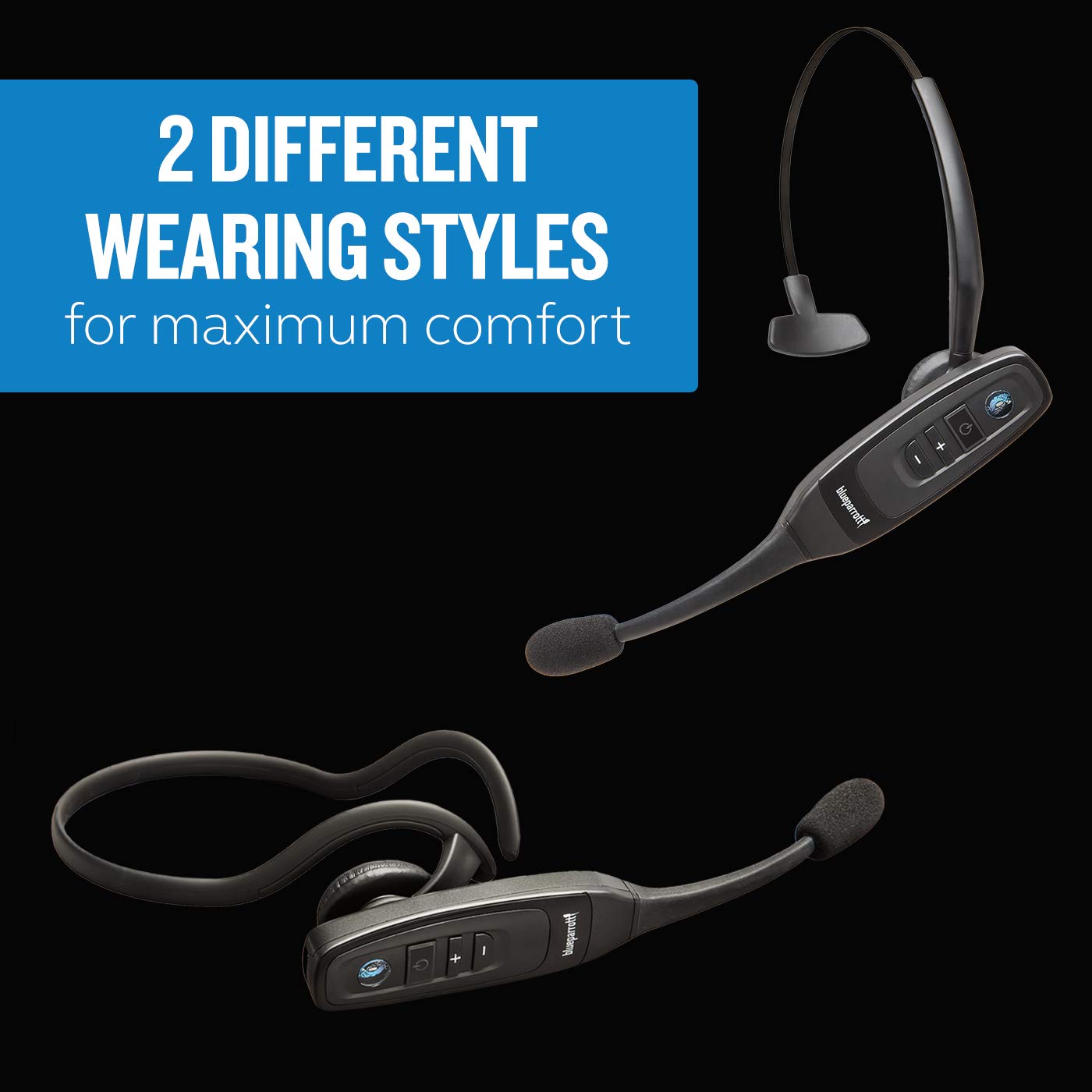 BlueParrott C400-XT Mono Bluetooth Wireless Headset with Mic - 96% Noise Canceling Trucker Headphones, Convertible Over-Ear to Behind-Neck Design, 300ft Wireless Range & 24H Talk Time (Black) - Perfect for Truck Drivers, Call Centers & Noisy Work Environments