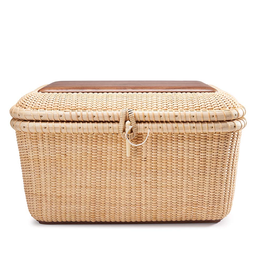 Handwoven Rattan Storage Basket Set with Lid - Woven Nantucket Style Tea & Fruit Basket for Shelves, Home Organizer, Desktop | Perfect for Kitchen, Bathroom, Living Room & Bedroom Organization