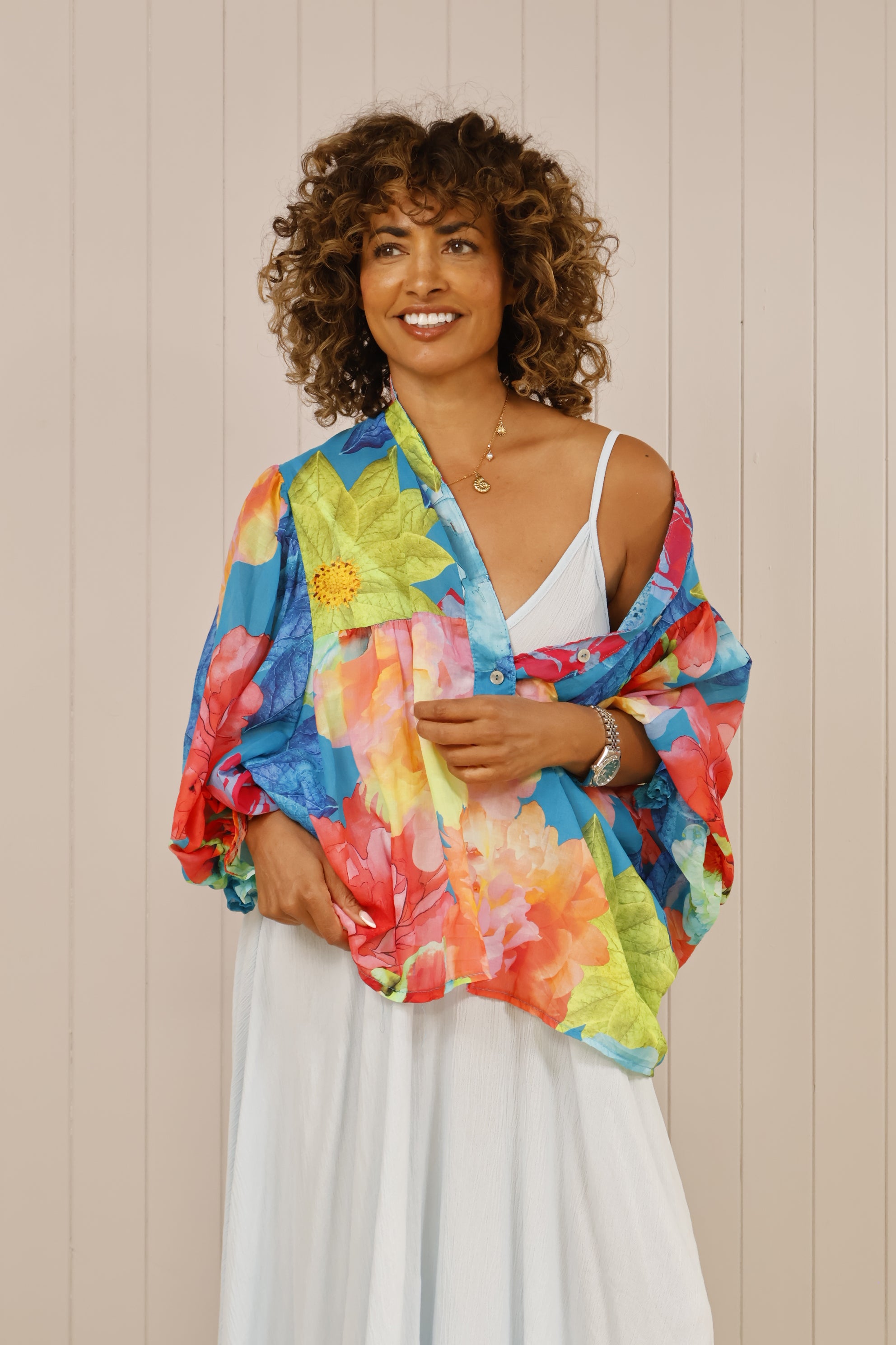 Stylish Multi-Print Floral Blouse in Turquoise - Perfect for Casual Outings, Office Wear & Summer Fashion