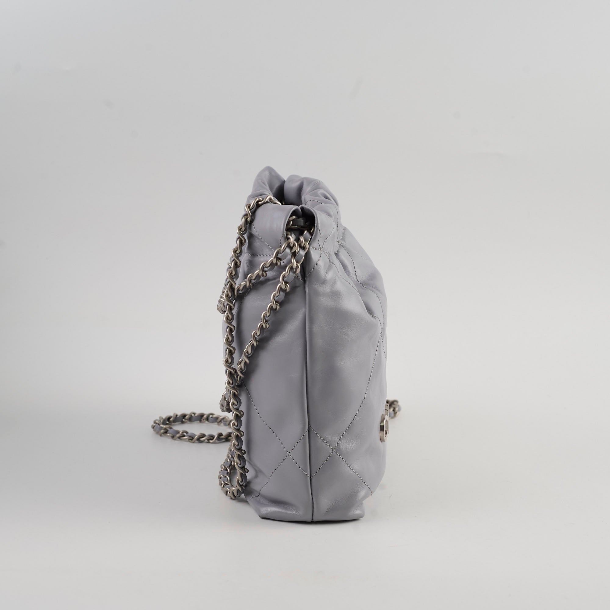 Chanel Mini 22 Handbag Grey Leather Crossbody Bag with Microchip - Perfect for Everyday Use, Date Night & Travel Accessories