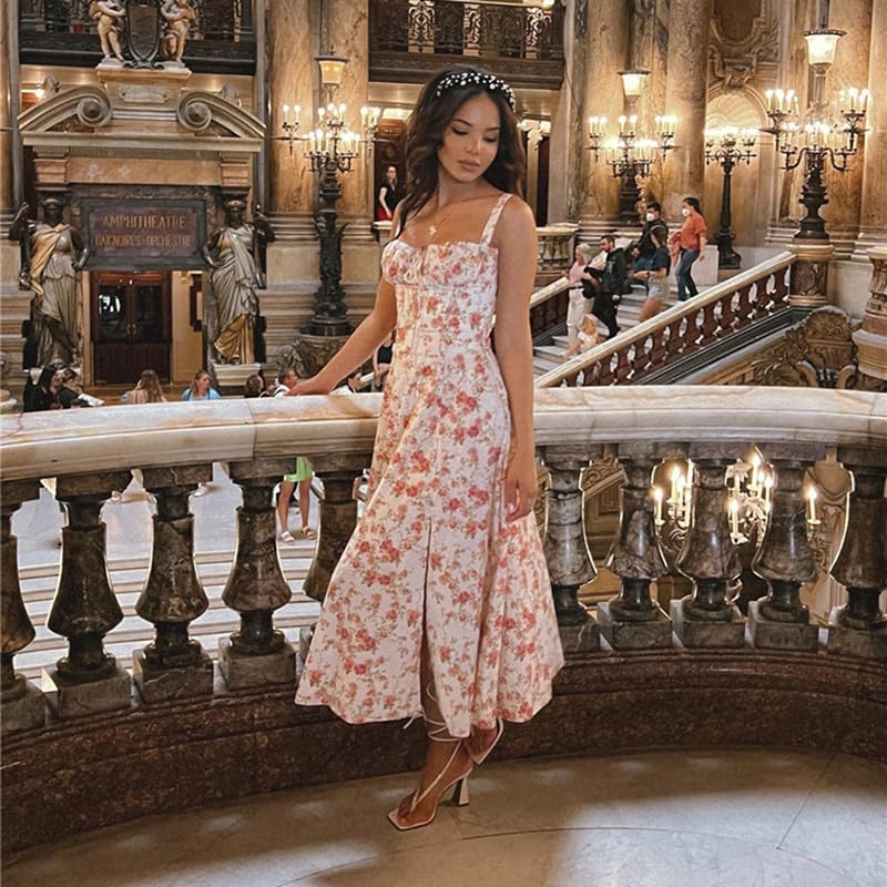 Floral Bustier Waist Shaper Dress for Women - Sexy Printed Sundress with Thigh Slit | Perfect for Summer Vacations, Beach Parties & Date Nights