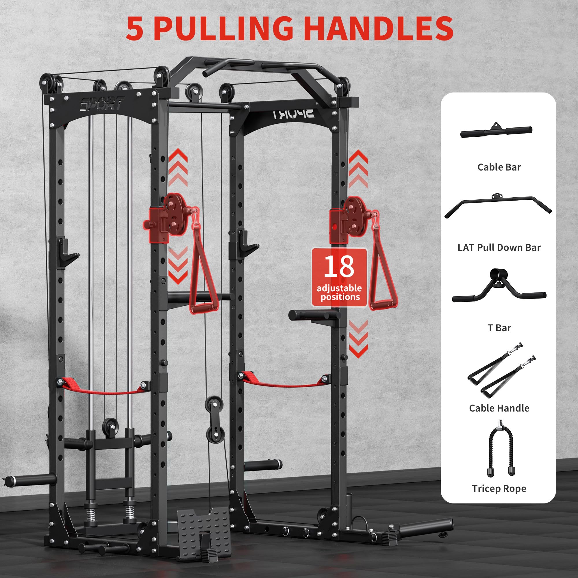 Heavy Duty Power Rack 1600LBS Capacity - Squat Rack with Cable Crossover System & Pull-up Bar - Multifunctional Home Gym Equipment for Strength Training - Perfect for Garage Gym, CrossFit & Weightlifting Workouts
