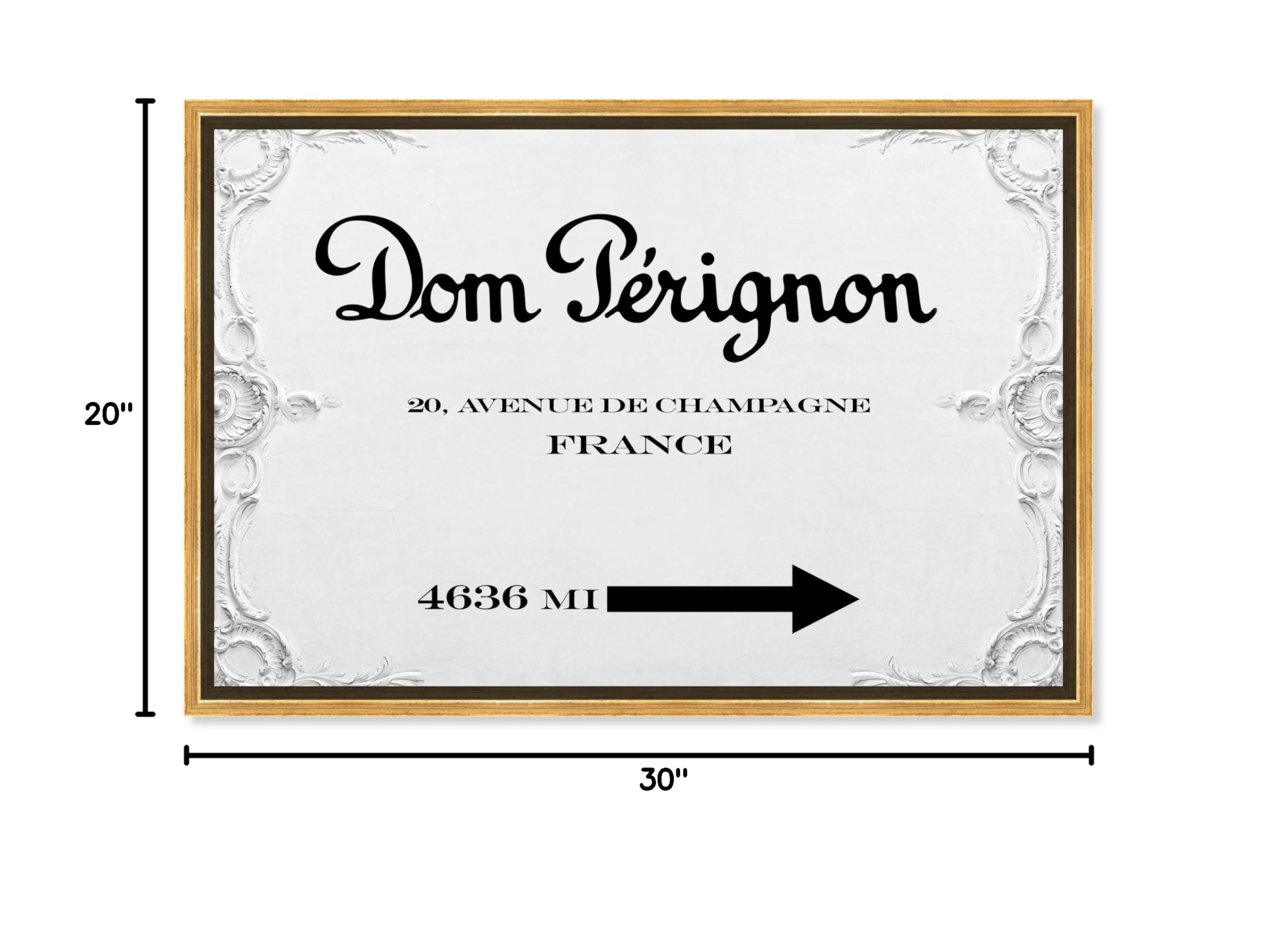 Oliver Gal Artist Co. Fashion & Glam Wall Art Framed Canvas Print - 'Dom P Road Signs' Home Decor (30x20 Inches, Black & White) - Perfect for Living Room, Bedroom & Office Wall Decor