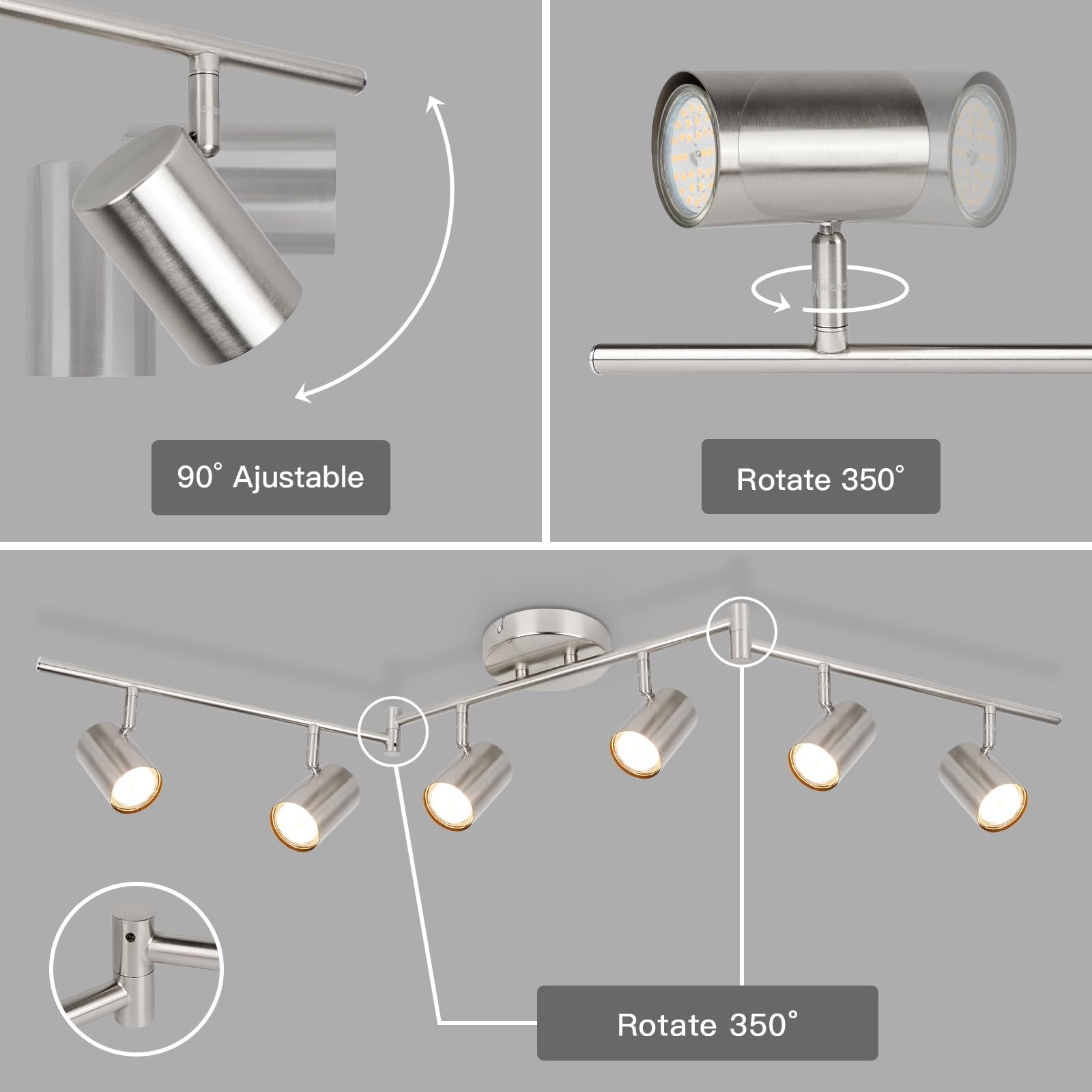 Black Adjustable Track Lighting Fixture with 6 GU10 Nickel Heads - Directional Ceiling Spotlight for Kitchen, Office, Dining Room, Closet & Studio | Modern Home & Commercial Lighting Solution