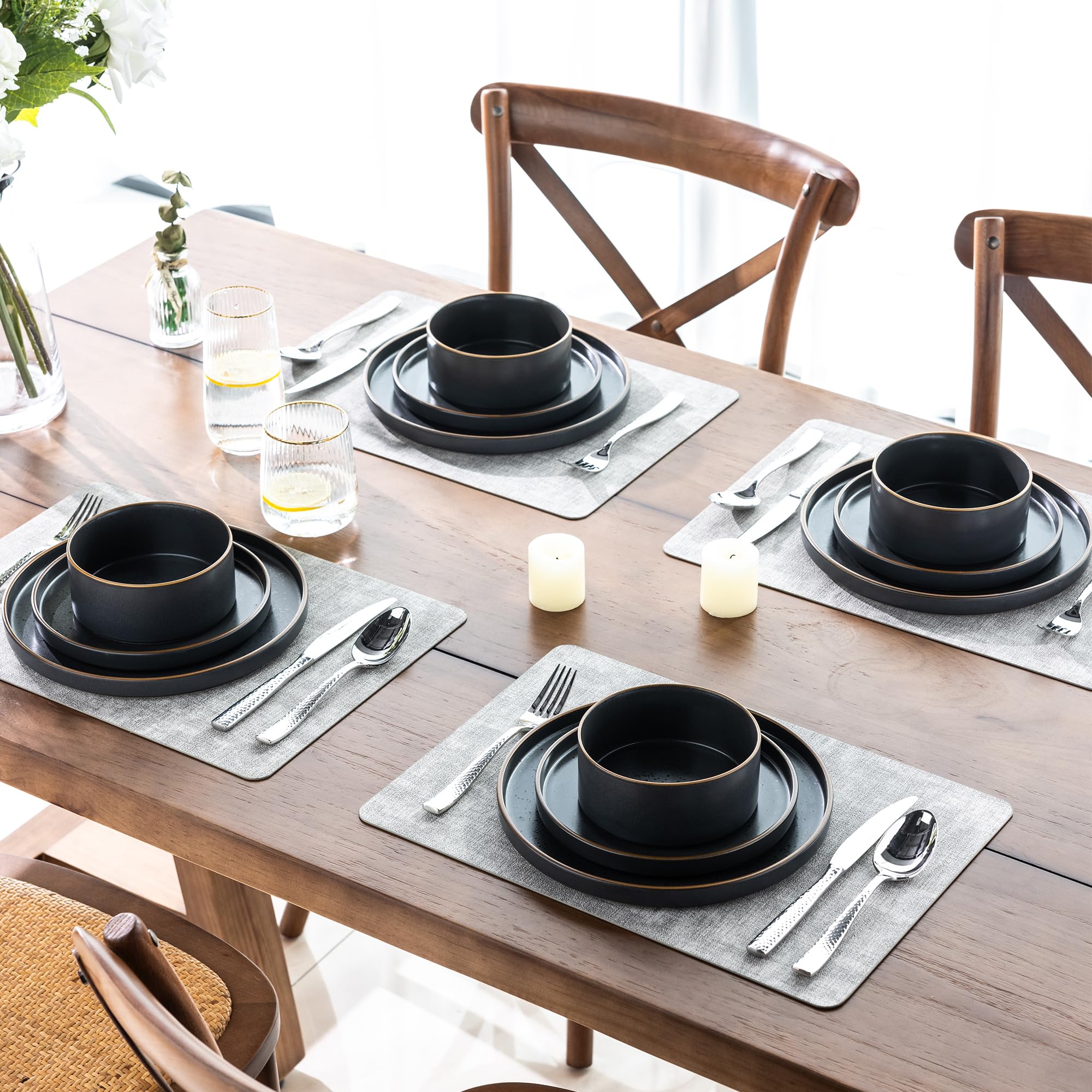 LERATIO 4-Piece Matte Ceramic Dinnerware Set - Oven, Dishwasher & Microwave Safe for Daily Use