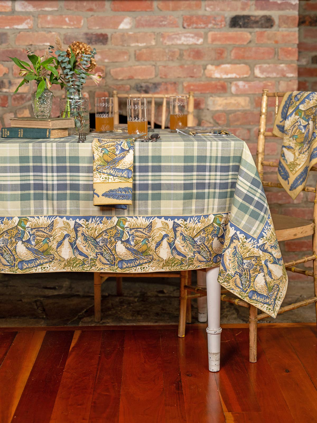 April Cornell Pheasant Tablecloth - Elegant Floral Printed Cotton Table Cover for Dining Room, Kitchen, and Outdoor Picnics
