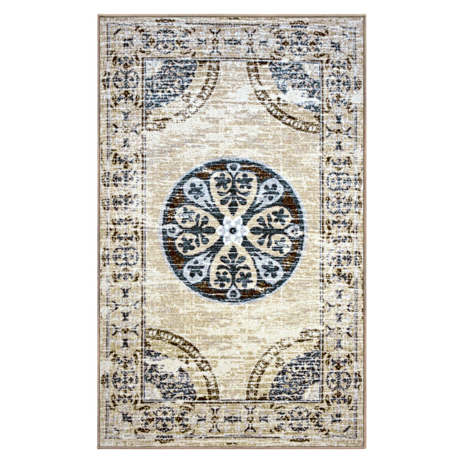 Bluenilemills Alizeh Indoor Area Rug – Central Medallion Design with Distressed Border, Plush & Durable, Non-Slip Foam Backing, Machine Washable (8'x10') – Perfect for Living Room, Bedroom, or Office Decor
