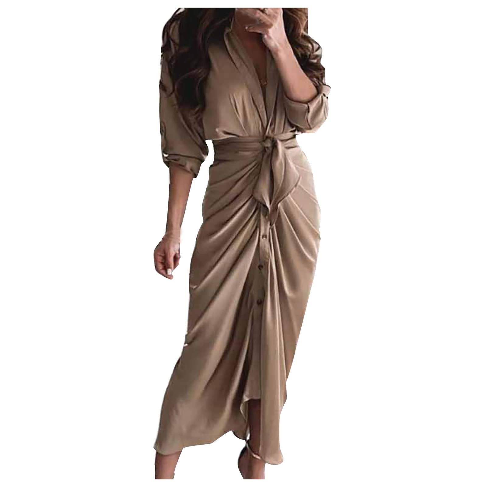 Kulywon Women's Casual Ruched Shirt Dress with Long Sleeves & Belt - Floral Print Office Wear for Spring | Perfect for Work, Date Night & Special Occasions