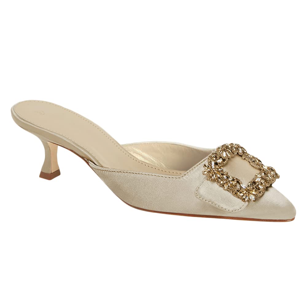 Guayonng Women's Pointed Toe Kitten Heel Mules - Slip On Backless Rhinestone Buckle Pumps for Ladies, Casual Dress Slides Shoes - Perfect for Office, Party & Evening Events