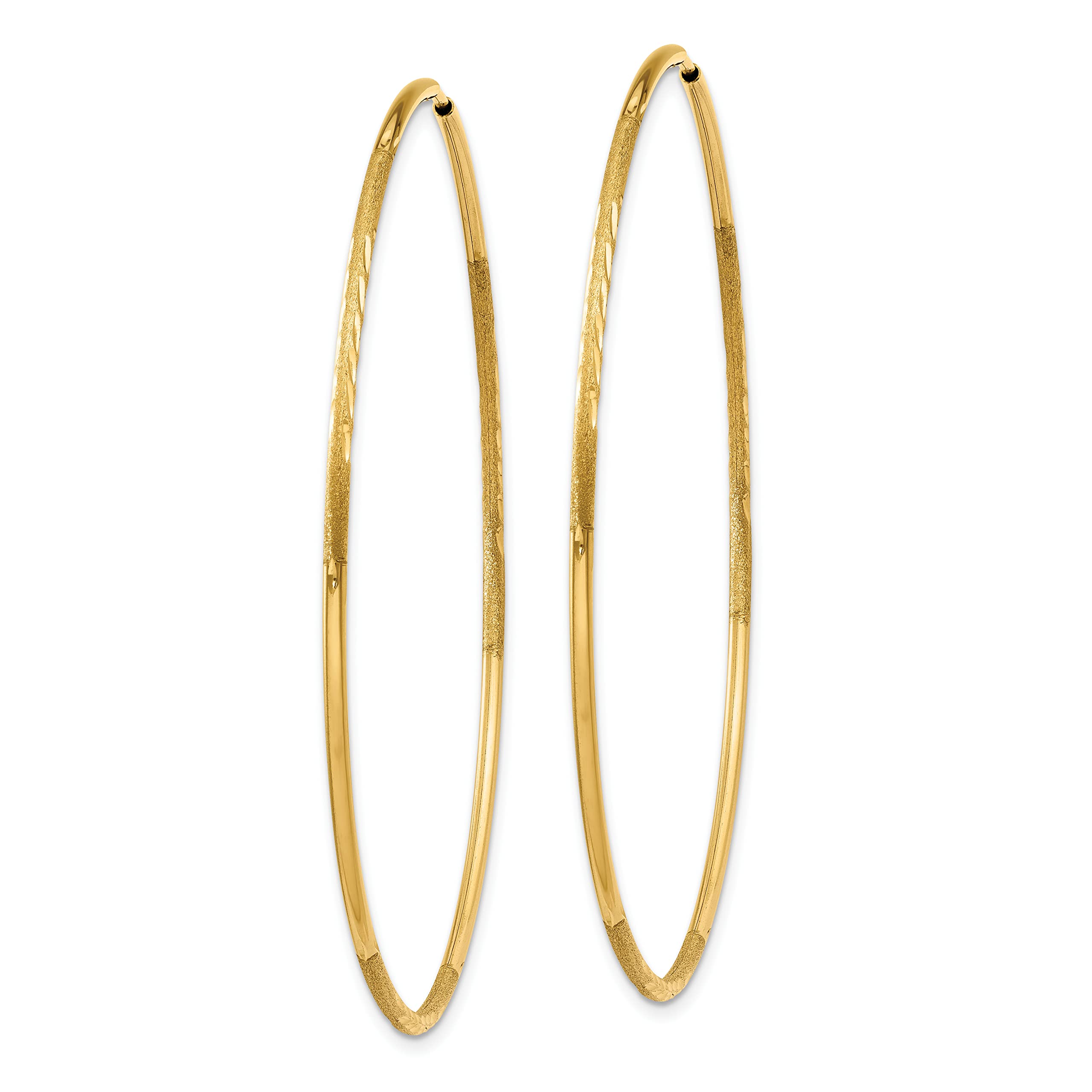 14K Yellow Gold 1.25mm Diamond-Cut Endless Hoop Earrings for Women - 51mm Dainty Everyday Jewelry, Perfect for Work, Date Night & Special Occasions